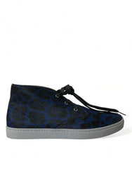 Dolce & Gabbana Blue Calfskin Leopard Mid Top Sneakers Shoes -   -  Dolce & Gabbana.