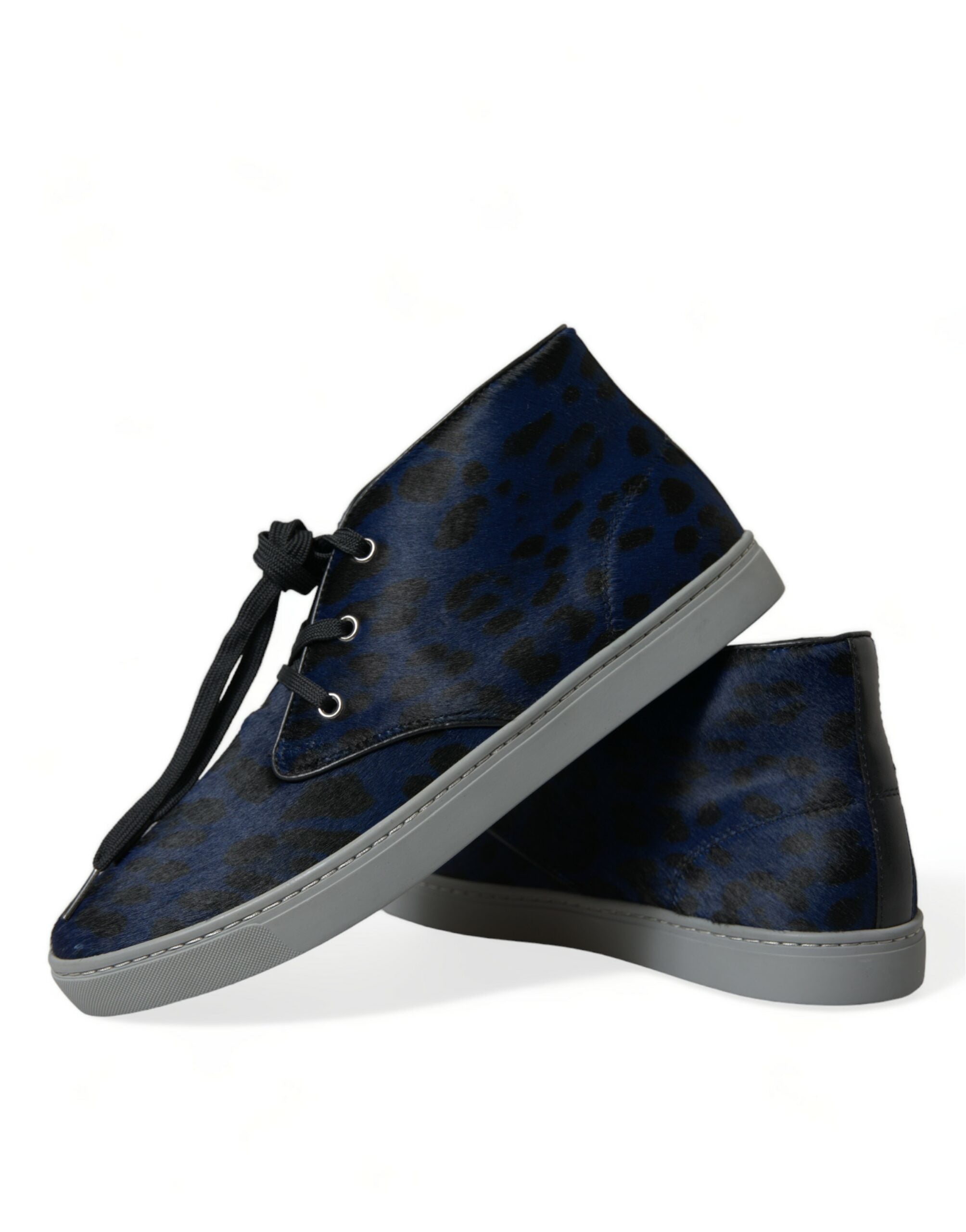 Dolce & Gabbana Blue Calfskin Leopard Mid Top Sneakers Shoes -   -  Dolce & Gabbana.