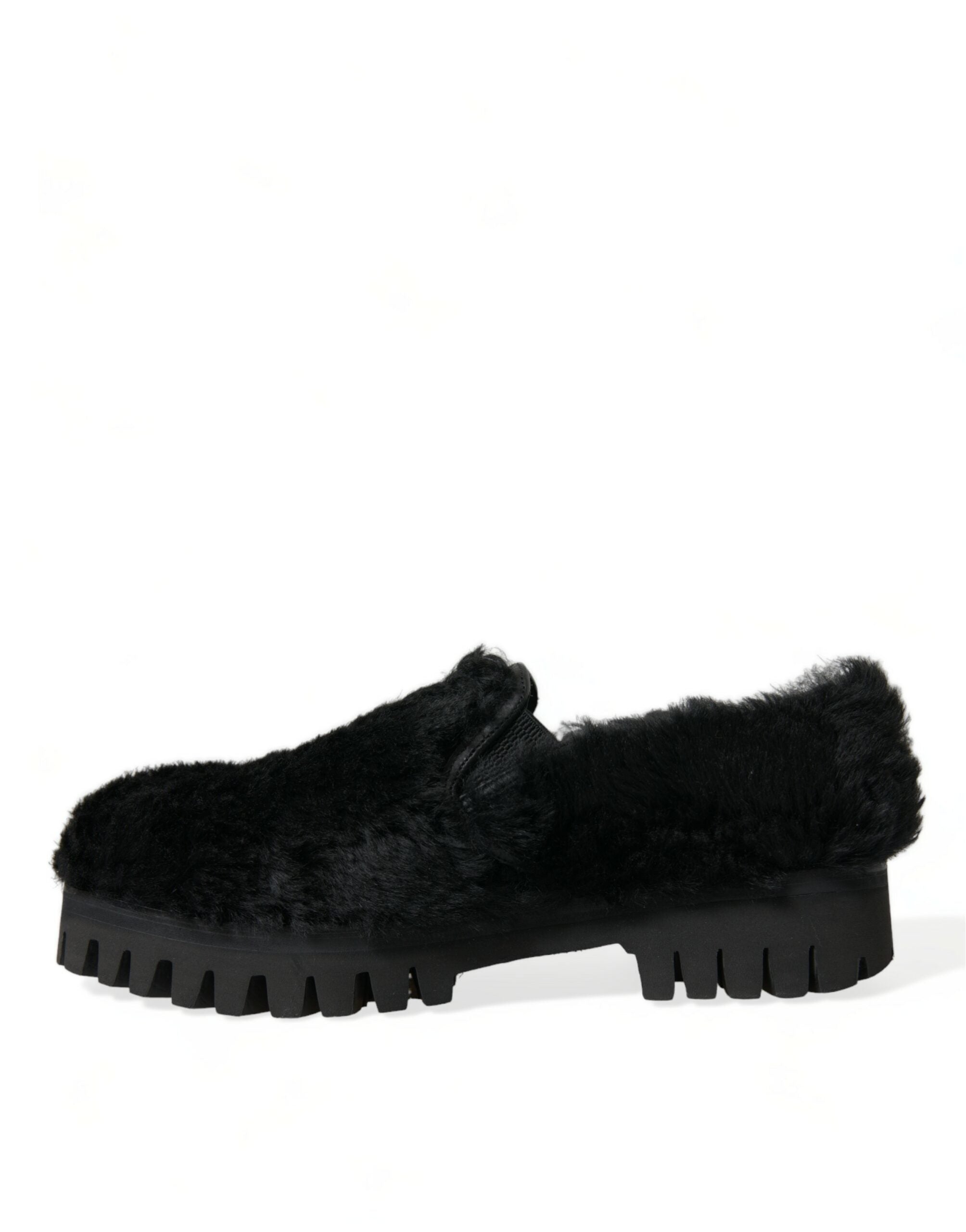 Dolce & Gabbana Black Fur Leather Slippers Dress Shoes -   -  Dolce & Gabbana.