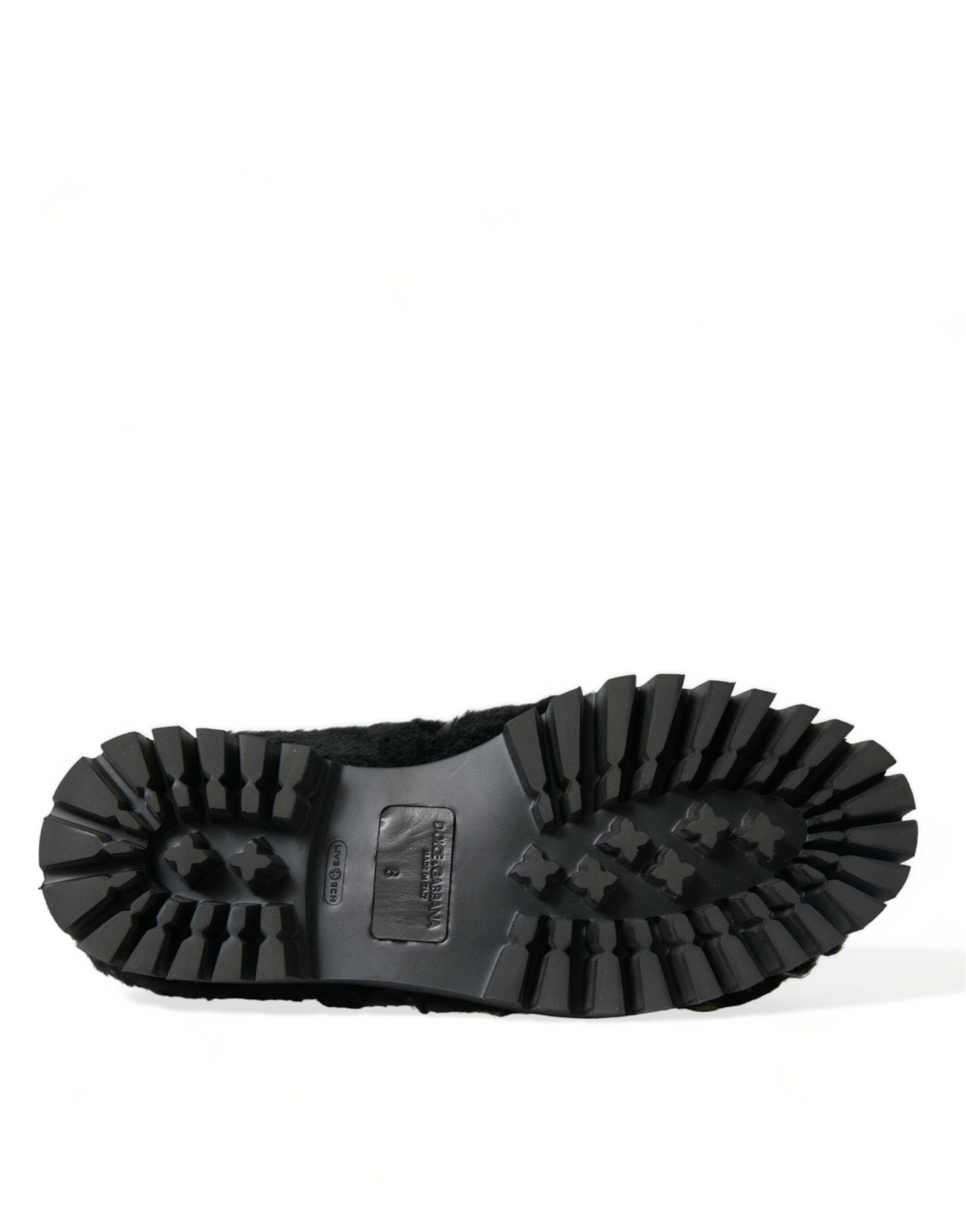 Dolce & Gabbana Black Fur Leather Slippers Dress Shoes -   -  Dolce & Gabbana.