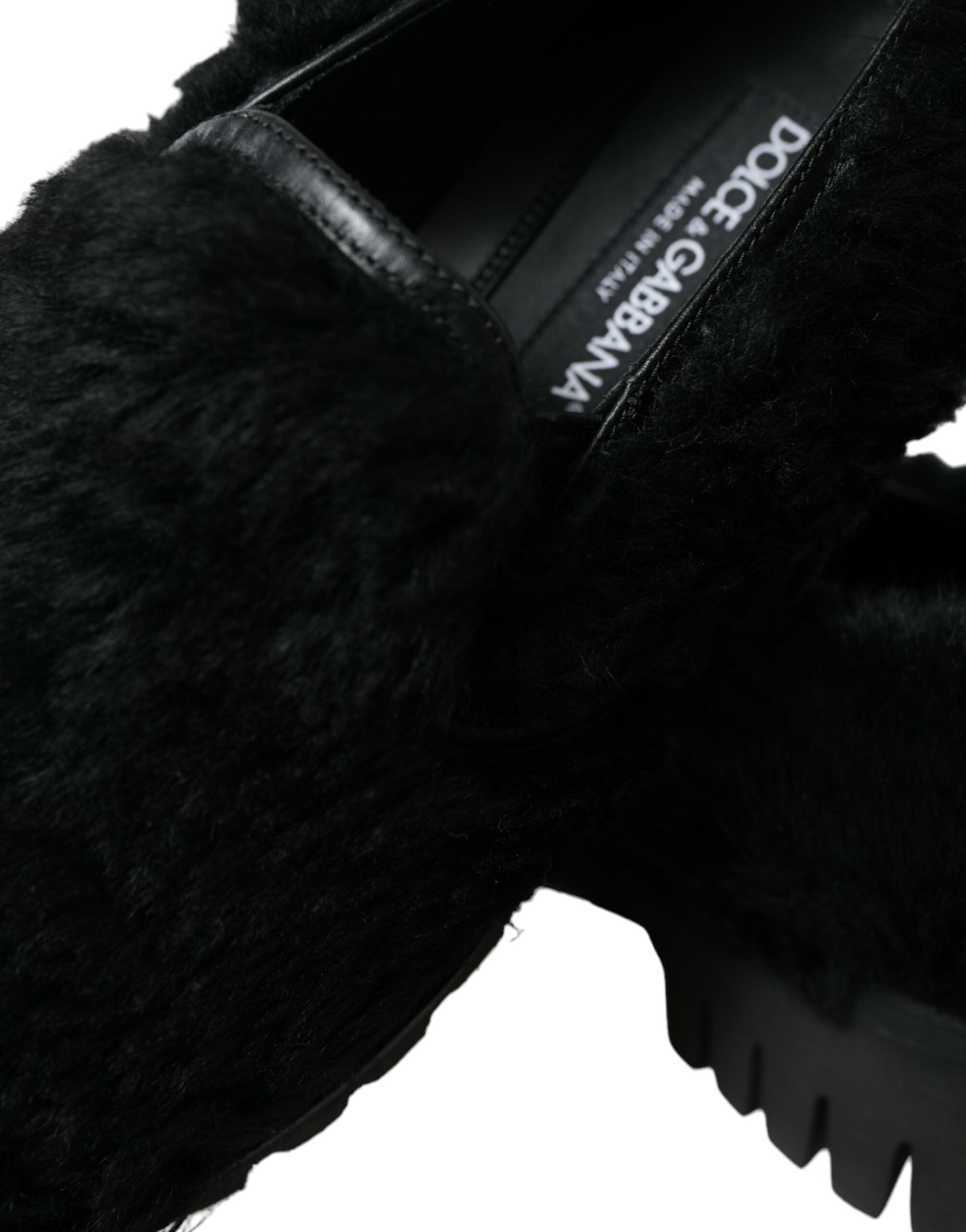 Dolce & Gabbana Black Fur Leather Slippers Dress Shoes -   -  Dolce & Gabbana.