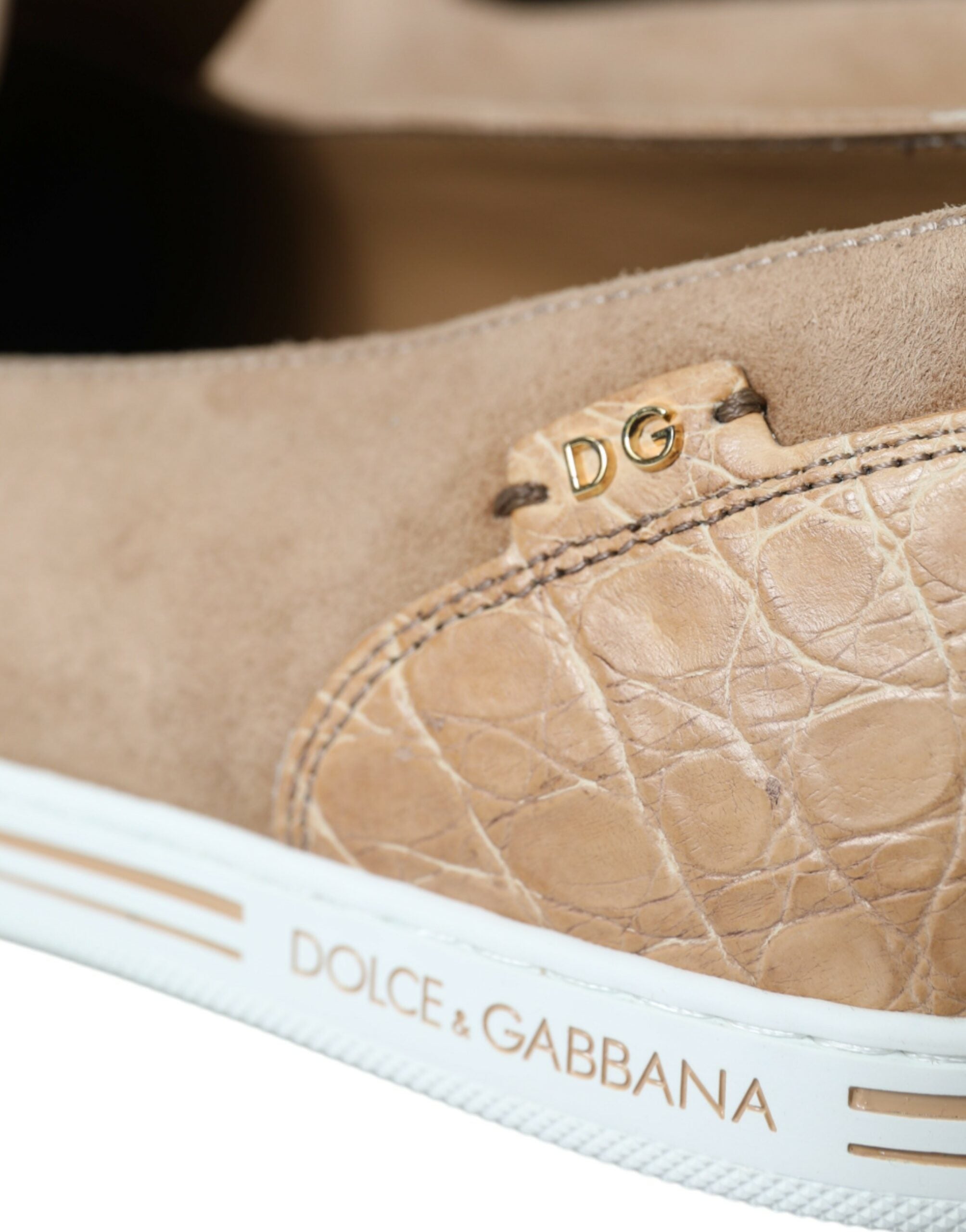Dolce & Gabbana Beige Suede Caiman Men Loafers Slippers Shoes -   -  Dolce & Gabbana.