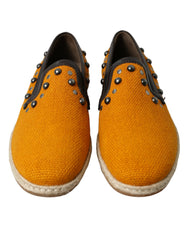Dolce & Gabbana Orange Linen Leather Studded Loafers Shoes -   -  Dolce & Gabbana.