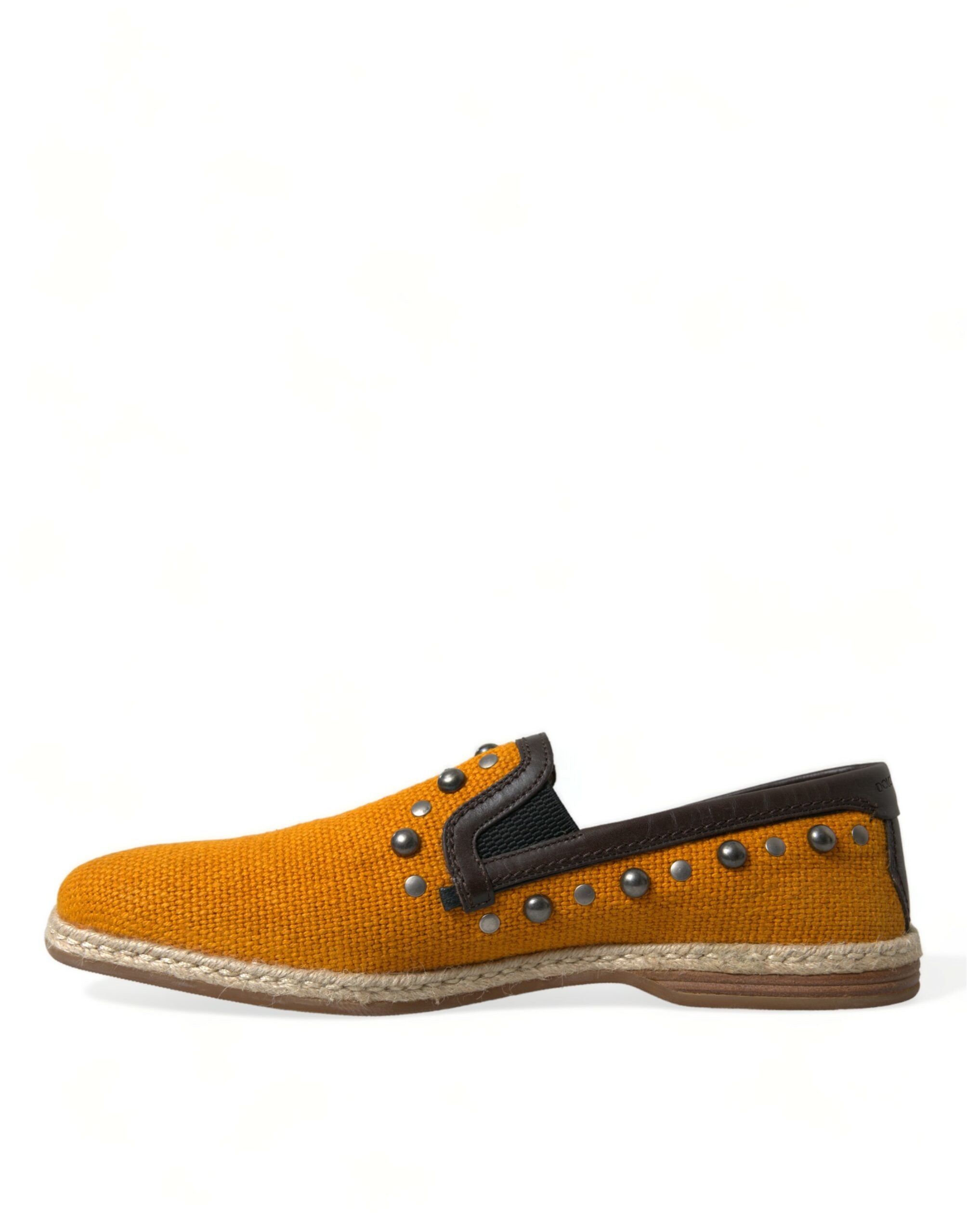 Dolce & Gabbana Orange Linen Leather Studded Loafers Shoes -   -  Dolce & Gabbana.