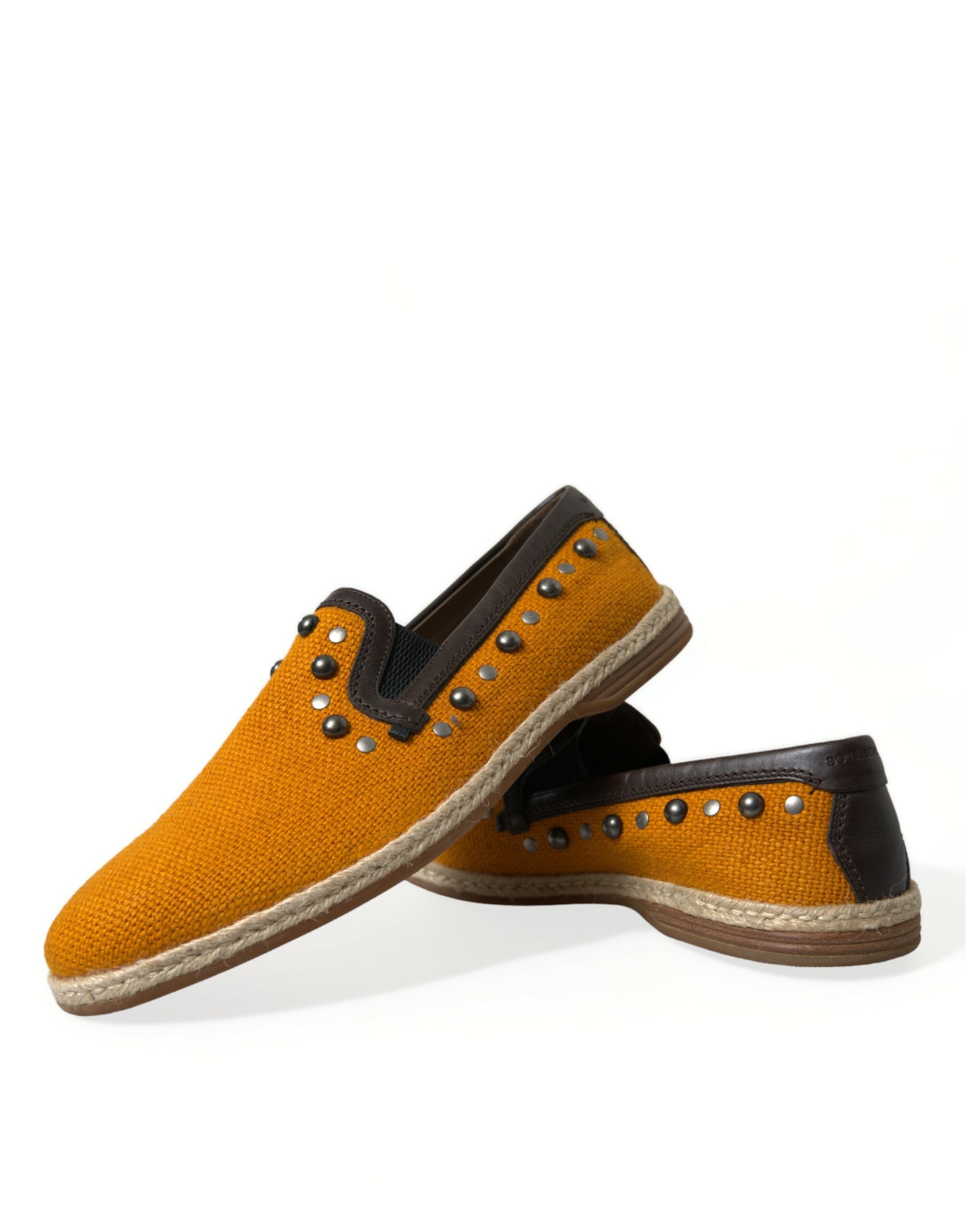 Dolce & Gabbana Orange Linen Leather Studded Loafers Shoes -   -  Dolce & Gabbana.