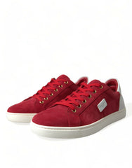 Dolce & Gabbana Red Suede Leather Men Low Top Sneakers Shoes -   -  Dolce & Gabbana.