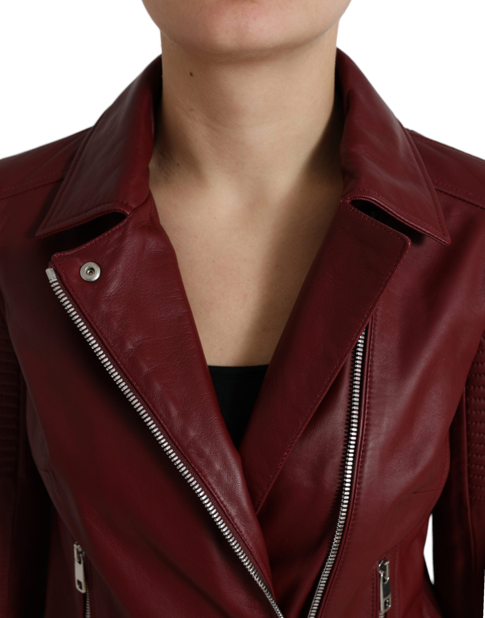 Dolce & Gabbana Bordeaux Leather Biker Coat Lambskin Jacket -   -  Dolce & Gabbana.