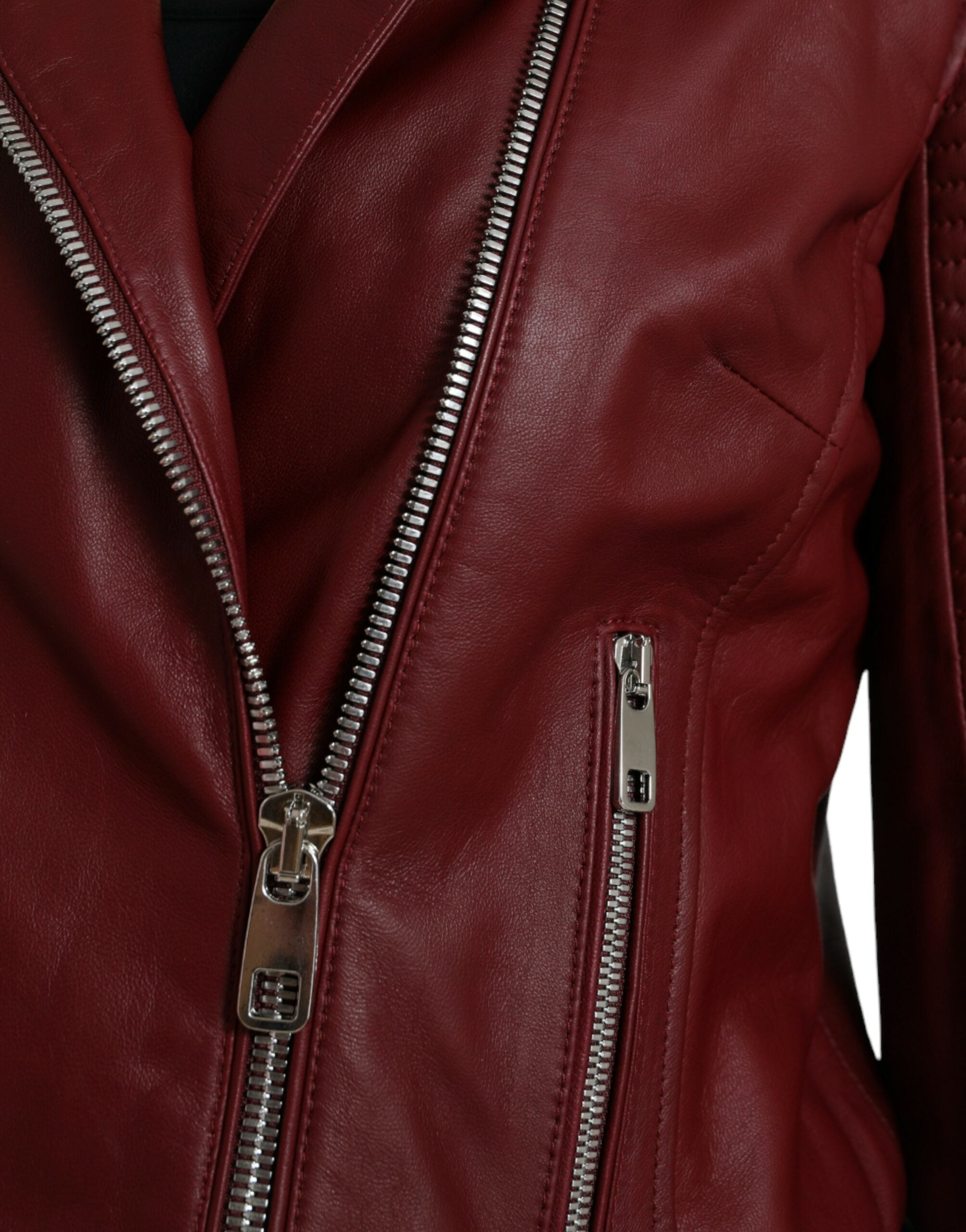 Dolce & Gabbana Bordeaux Leather Biker Coat Lambskin Jacket -   -  Dolce & Gabbana.