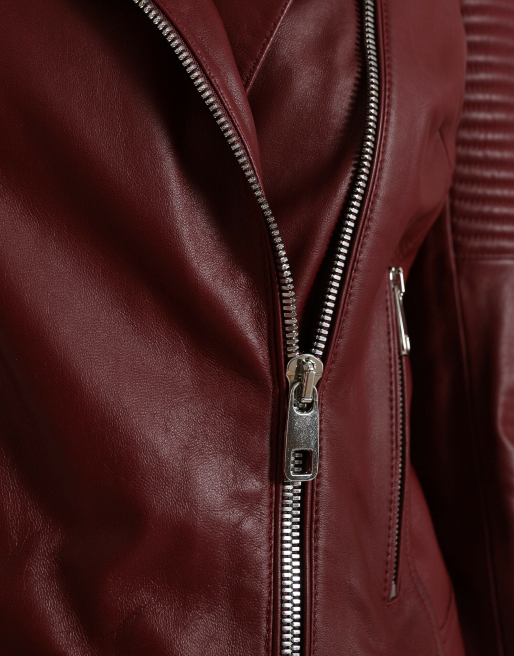 Dolce & Gabbana Bordeaux Leather Biker Coat Lambskin Jacket -   -  Dolce & Gabbana.