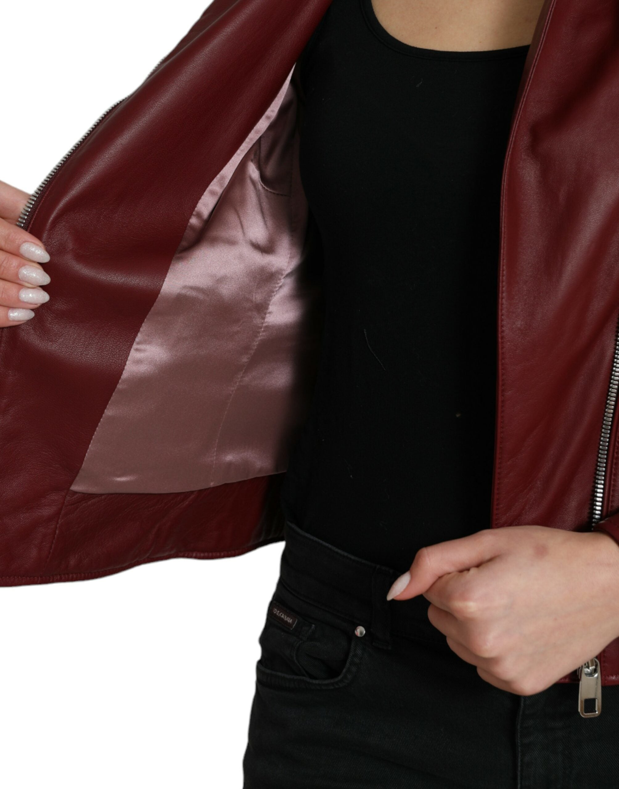 Dolce & Gabbana Bordeaux Leather Biker Coat Lambskin Jacket -   -  Dolce & Gabbana.