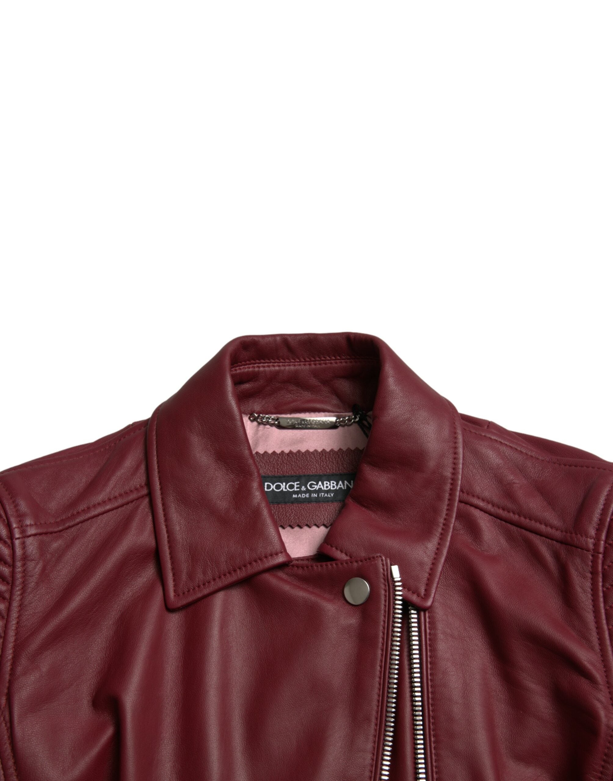 Dolce & Gabbana Bordeaux Leather Biker Coat Lambskin Jacket -   -  Dolce & Gabbana.