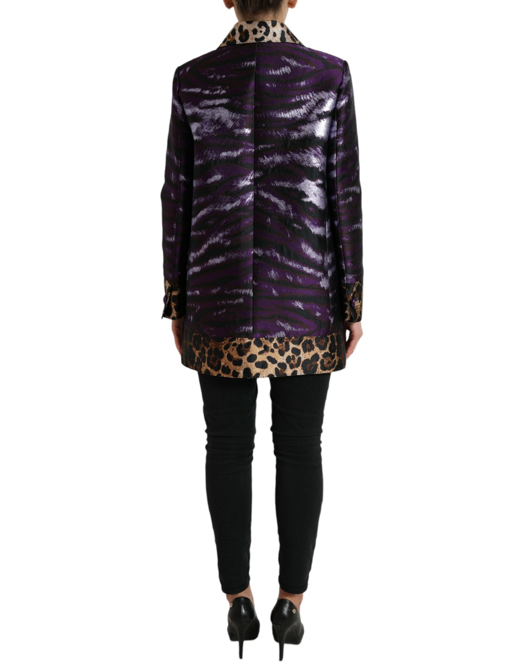 Dolce & Gabbana Purple Lamé Jacquard Tiger Print Coat Jacket -   -  Dolce & Gabbana.