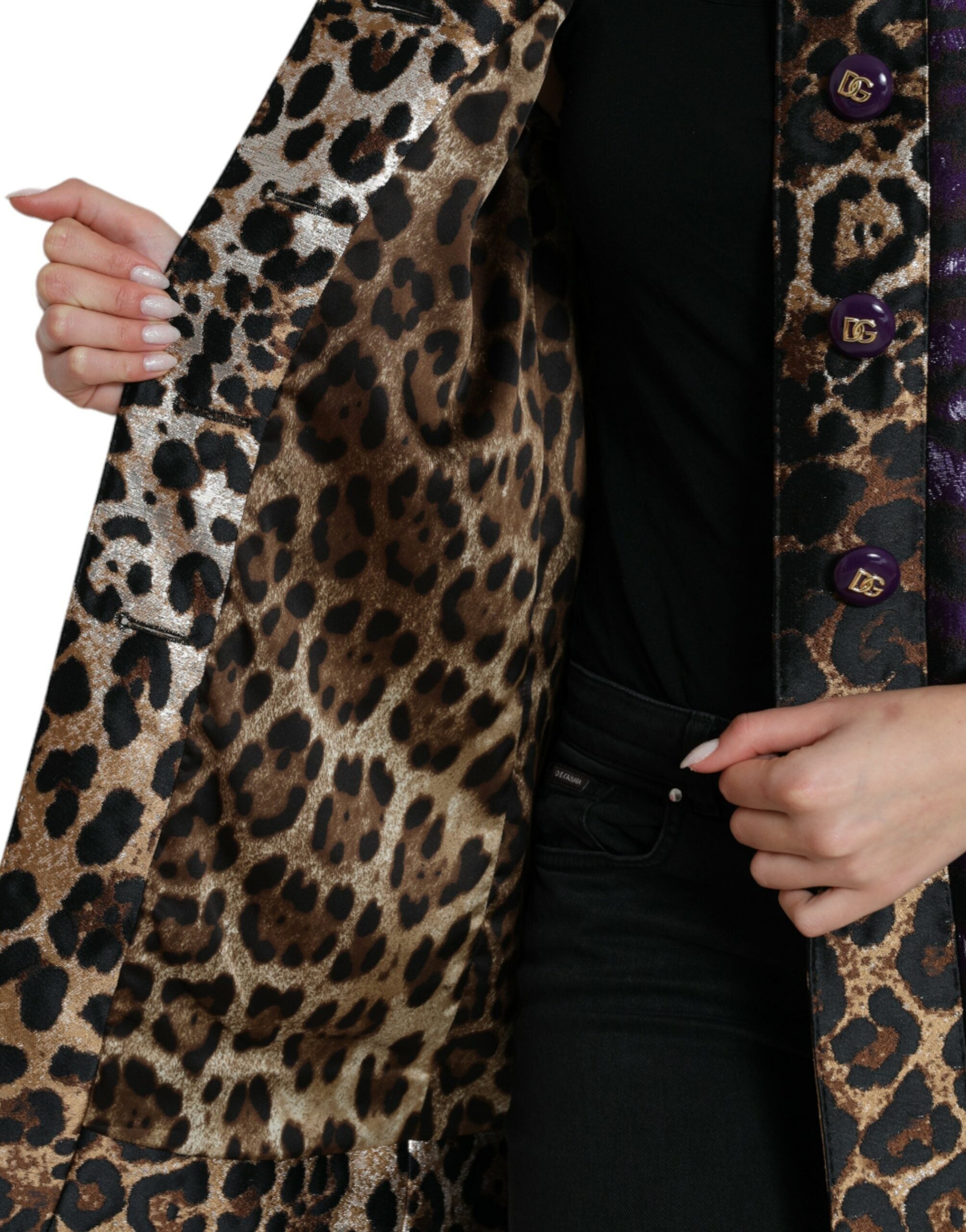 Dolce & Gabbana Purple Lamé Jacquard Tiger Print Coat Jacket -   -  Dolce & Gabbana.