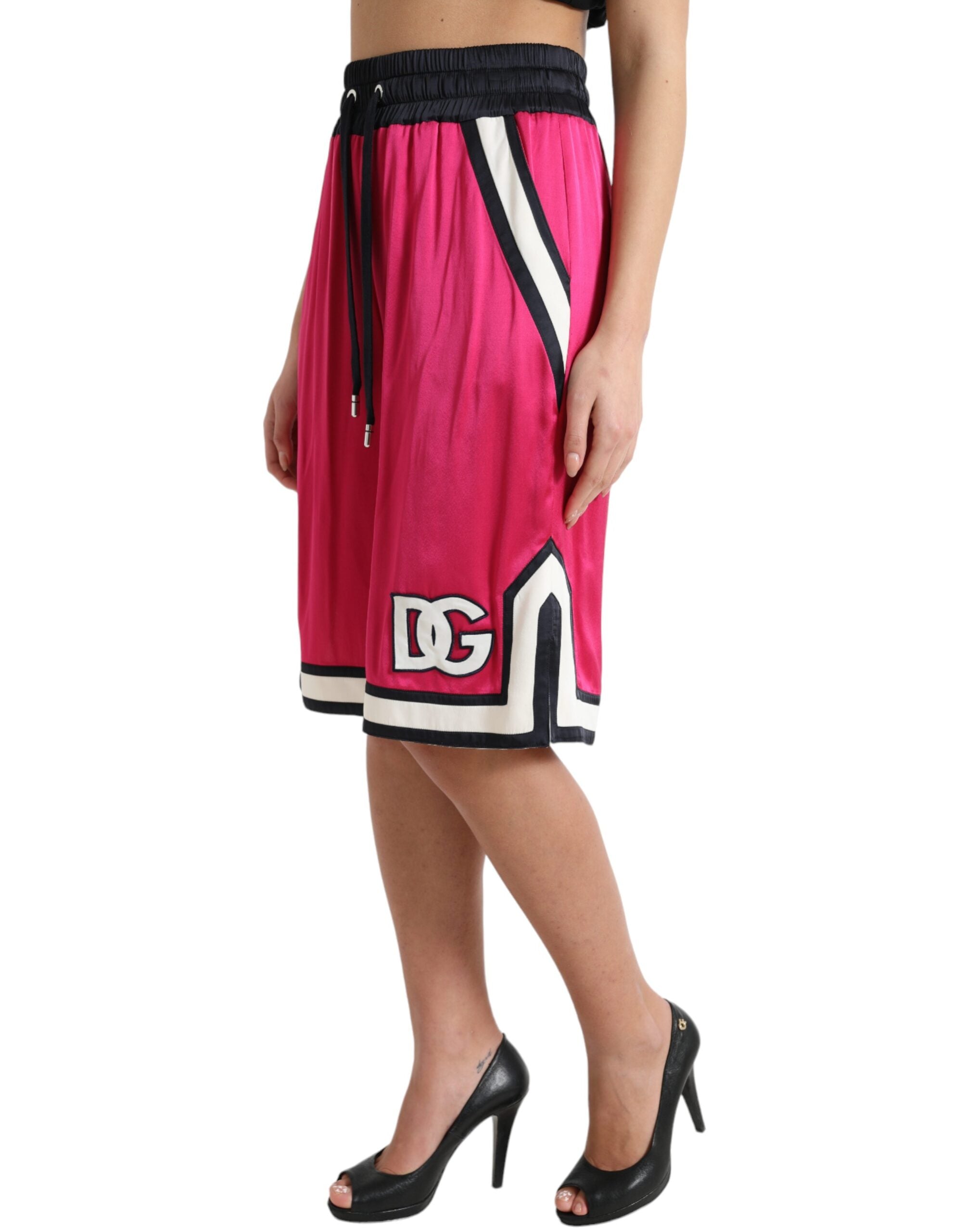 Dolce & Gabbana Pink Viscose Jersey Logo High Waist Shorts -   -  Dolce & Gabbana.