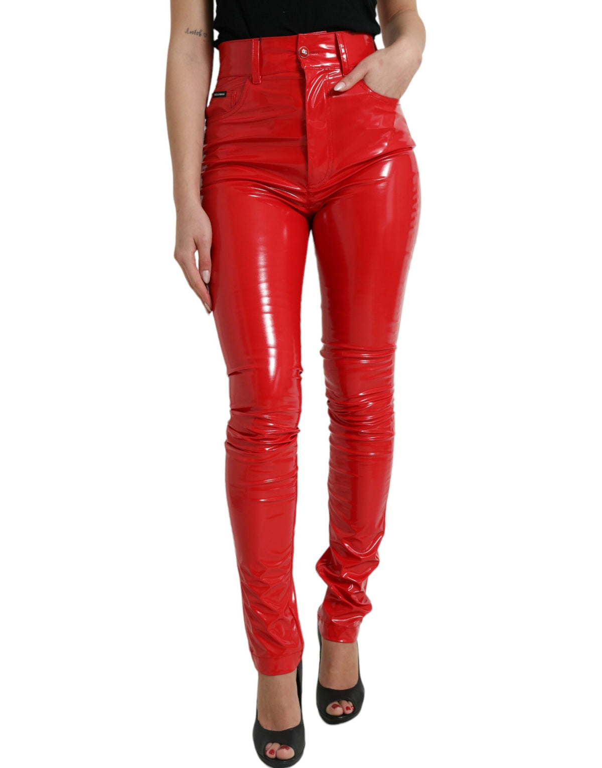 Dolce & Gabbana Shiny Red High Waist Skinny Pants -   -  Dolce & Gabbana.