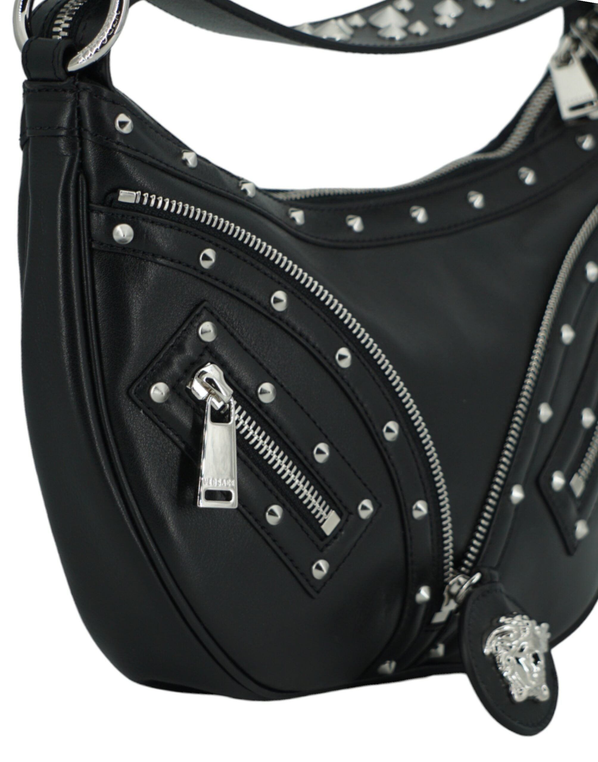 Versace Elegant Black Leather Hobo Shoulder Bag -  Luxury Shoulder Bag for Women -  Versace.