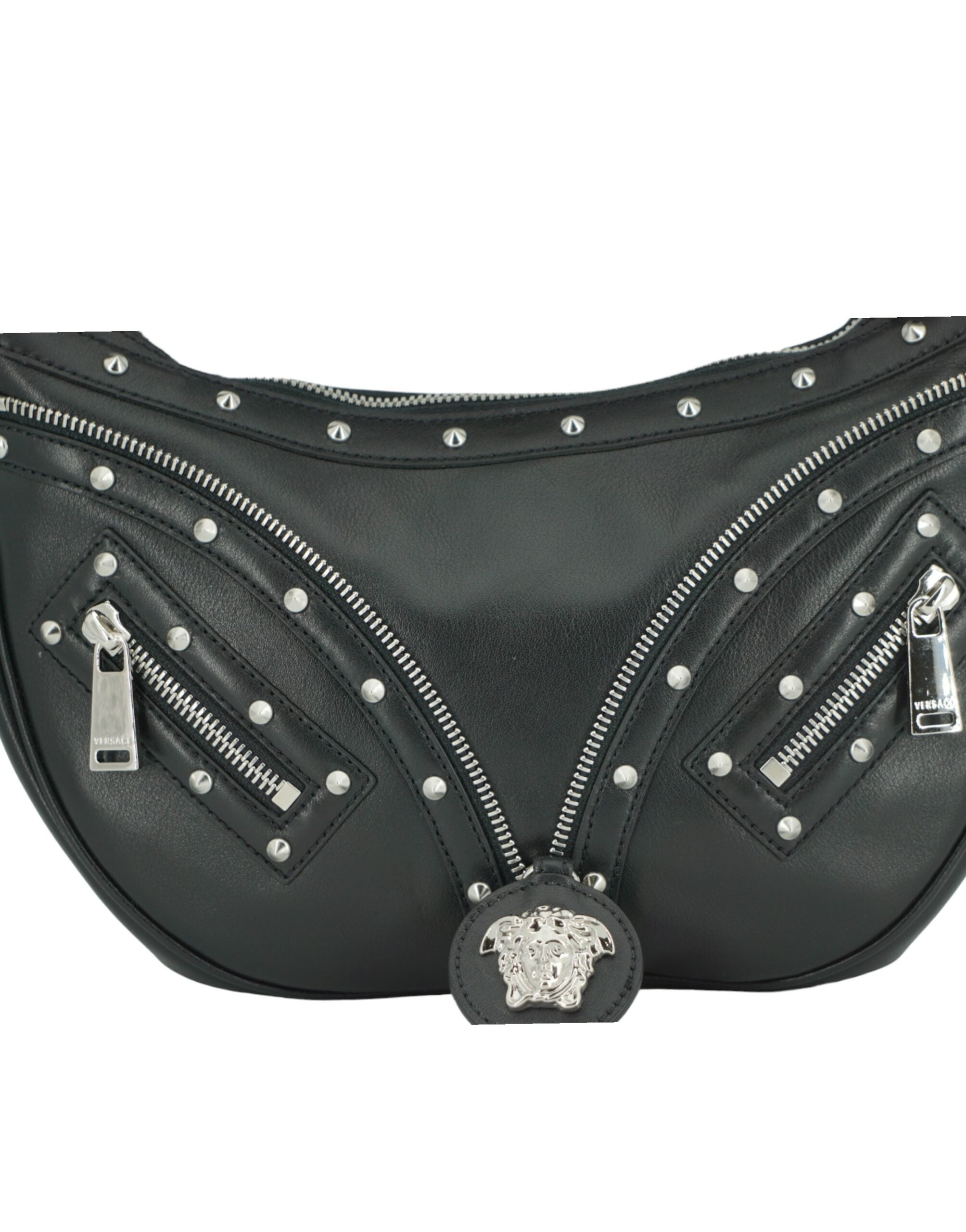 Versace Elegant Black Leather Hobo Shoulder Bag -  Luxury Shoulder Bag for Women -  Versace.