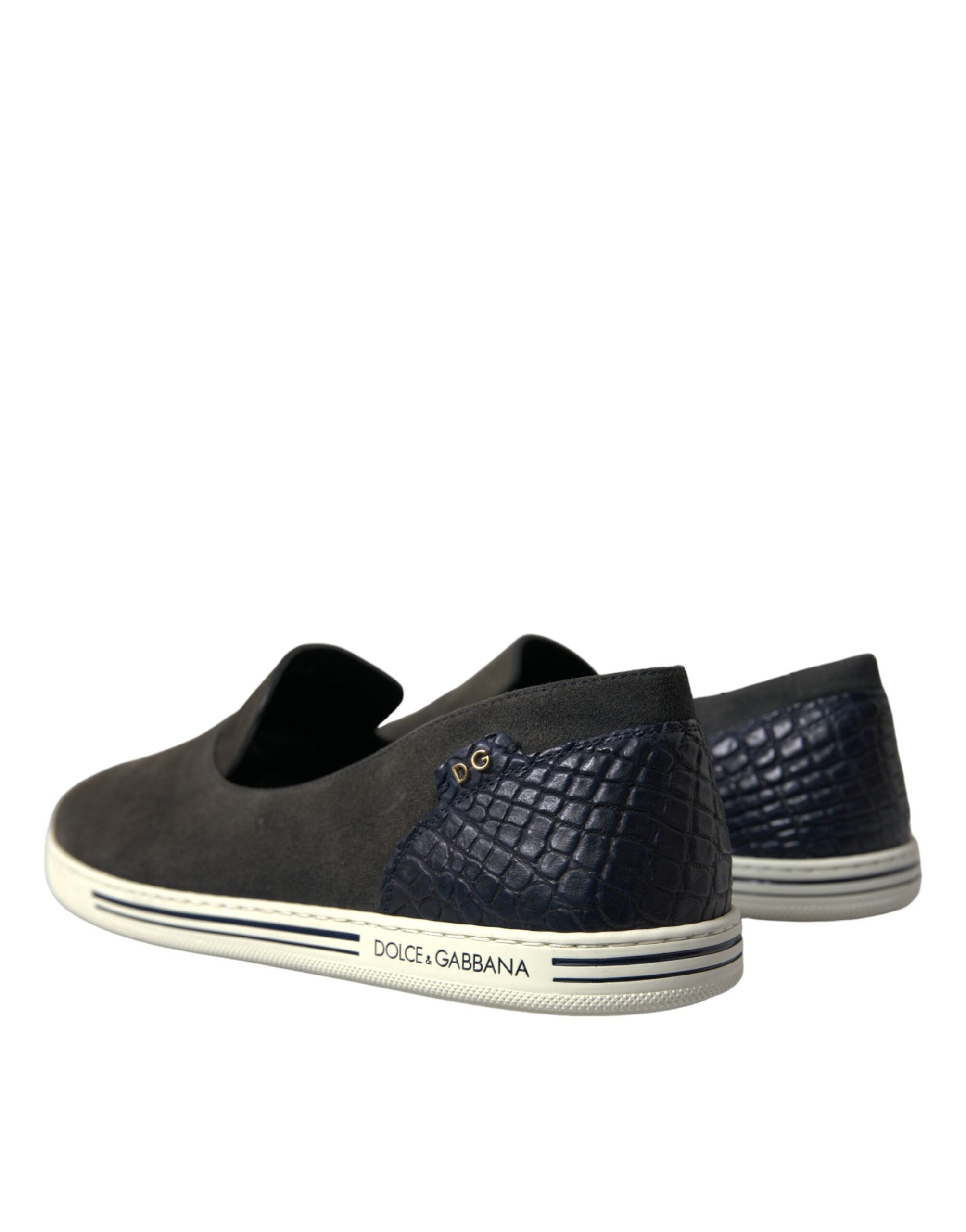 Dolce & Gabbana Blue Suede Caiman Men Loafers Slippers Shoes -   -  Dolce & Gabbana.