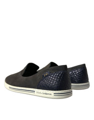 Dolce & Gabbana Blue Suede Caiman Men Loafers Slippers Shoes -   -  Dolce & Gabbana.