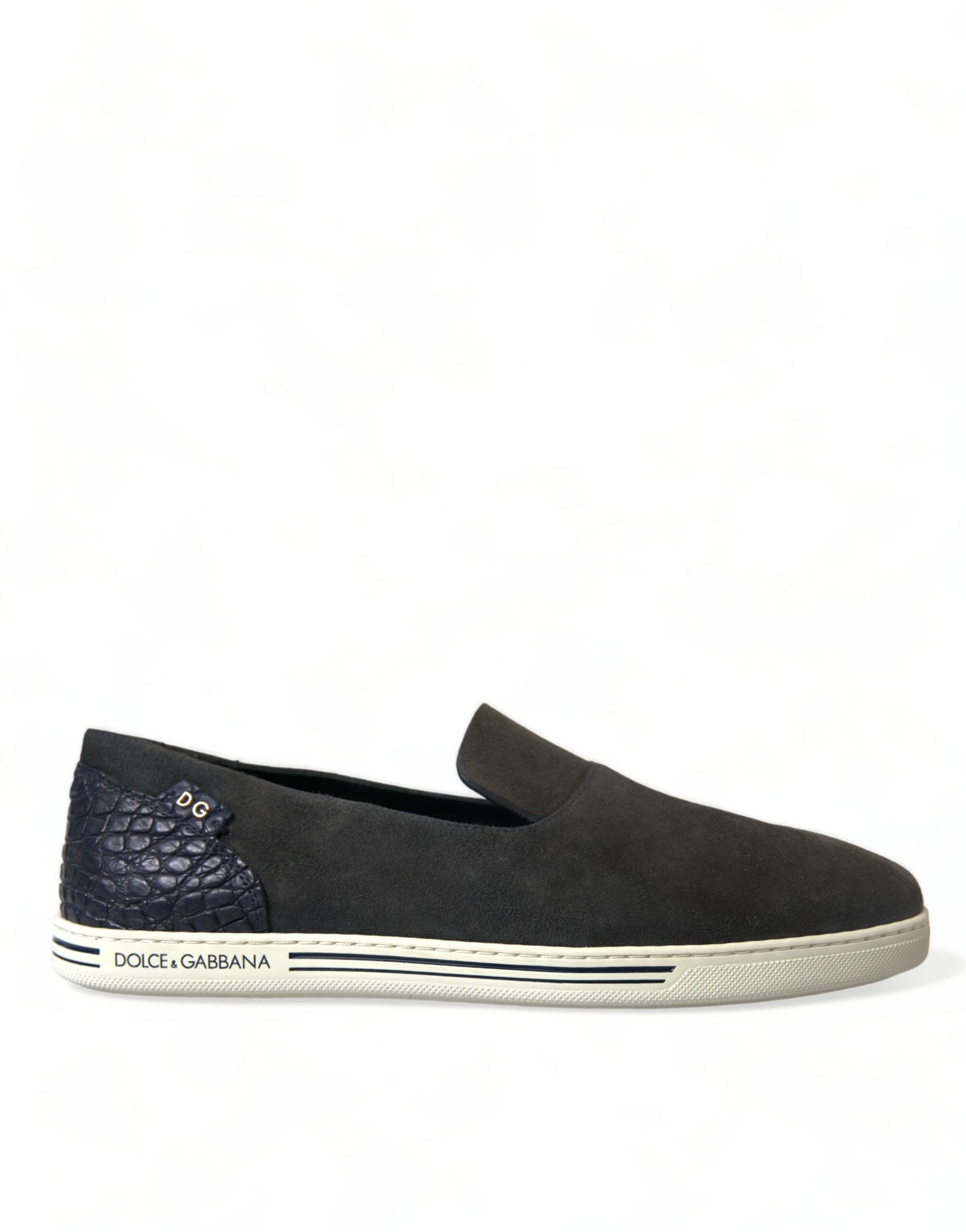 Dolce & Gabbana Blue Suede Caiman Men Loafers Slippers Shoes -   -  Dolce & Gabbana.