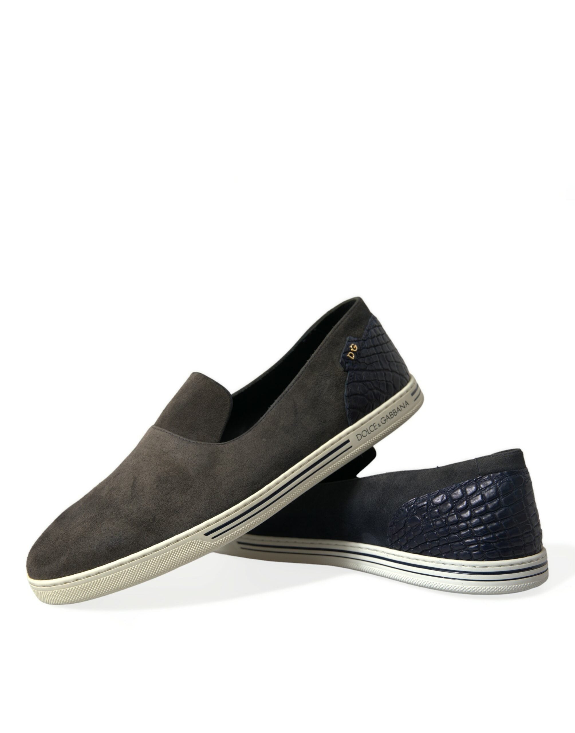 Dolce & Gabbana Blue Suede Caiman Men Loafers Slippers Shoes -   -  Dolce & Gabbana.