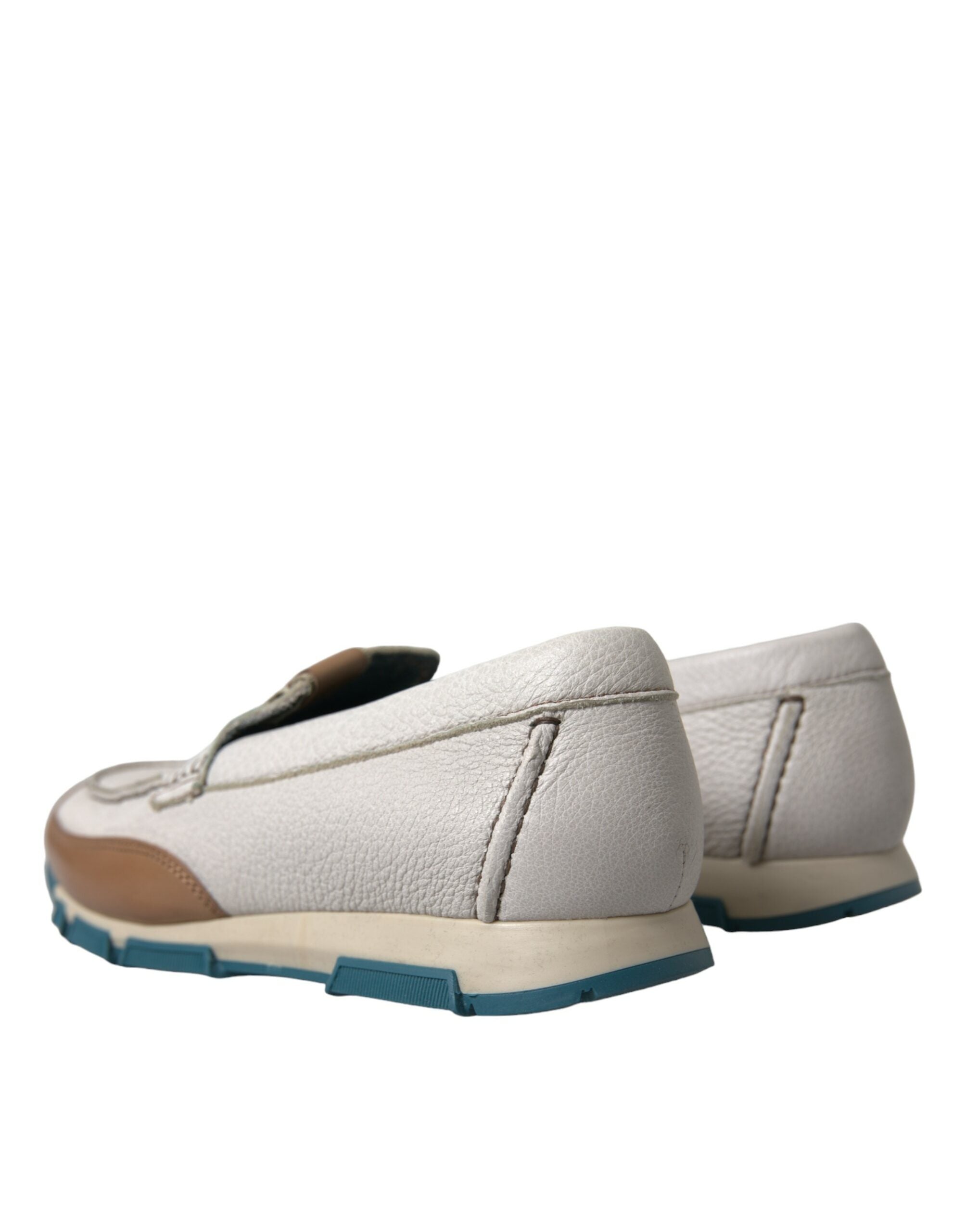 Dolce & Gabbana White Brown Leather Slip On Men Moccasin Shoes -   -  Dolce & Gabbana.