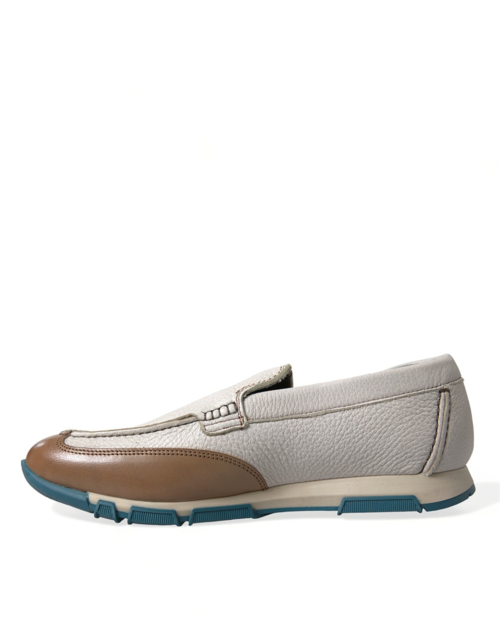 Dolce & Gabbana White Brown Leather Slip On Men Moccasin Shoes -   -  Dolce & Gabbana.