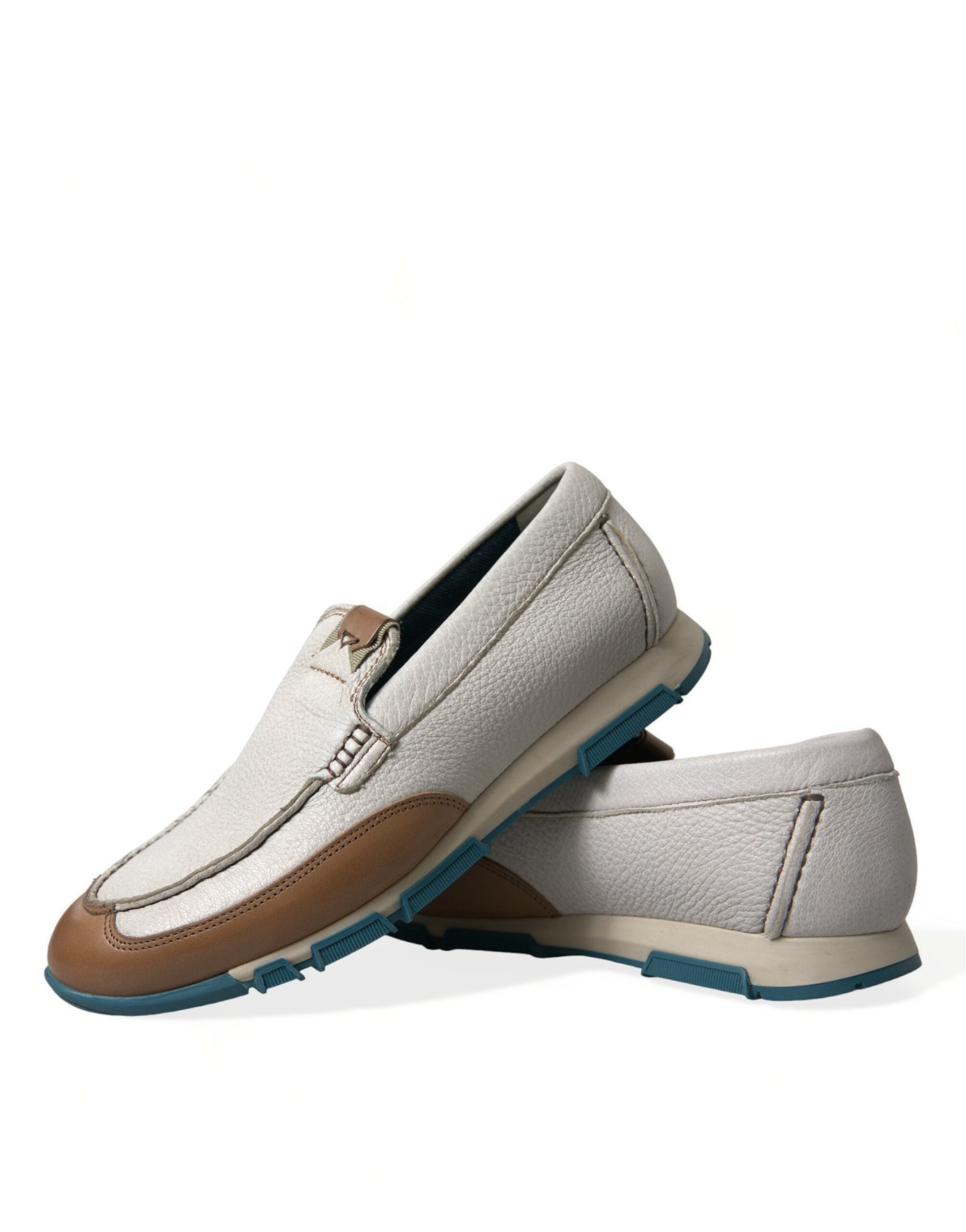 Dolce & Gabbana White Brown Leather Slip On Men Moccasin Shoes -   -  Dolce & Gabbana.