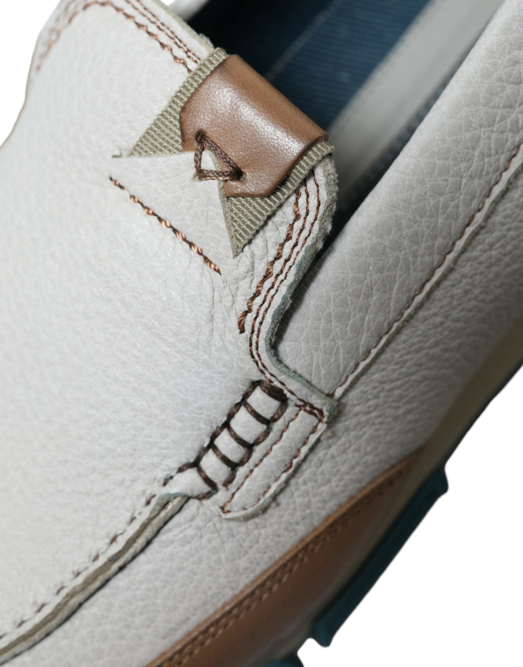 Dolce & Gabbana White Brown Leather Slip On Men Moccasin Shoes -   -  Dolce & Gabbana.
