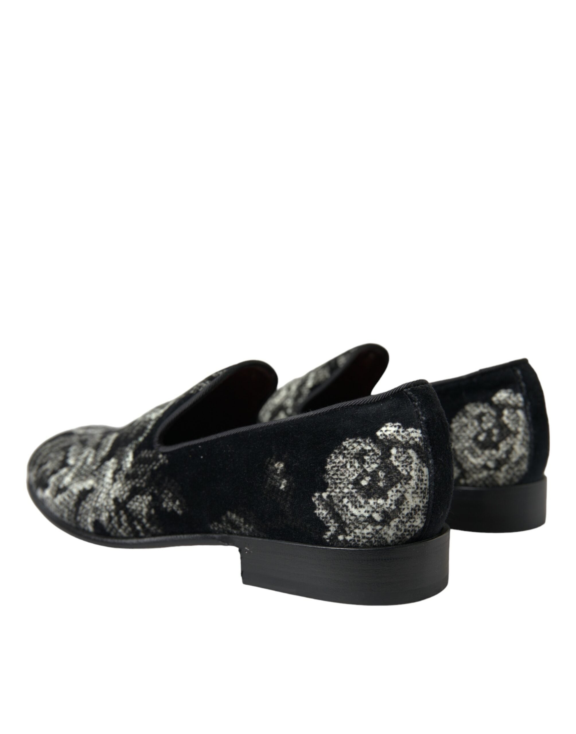 Dolce & Gabbana Black Floral Slippers Men Loafers Dress Shoes -   -  Dolce & Gabbana.