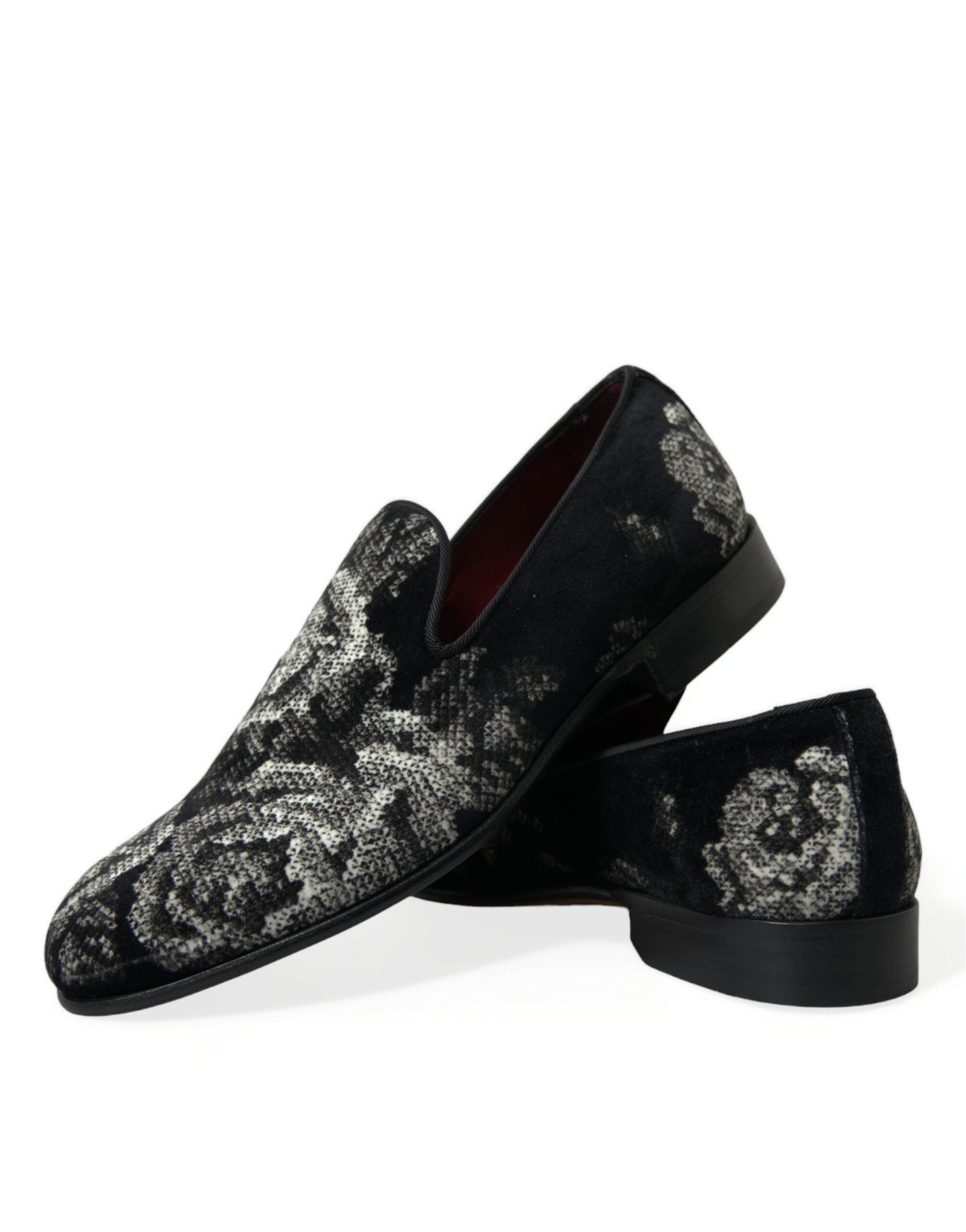 Dolce & Gabbana Black Floral Slippers Men Loafers Dress Shoes -   -  Dolce & Gabbana.