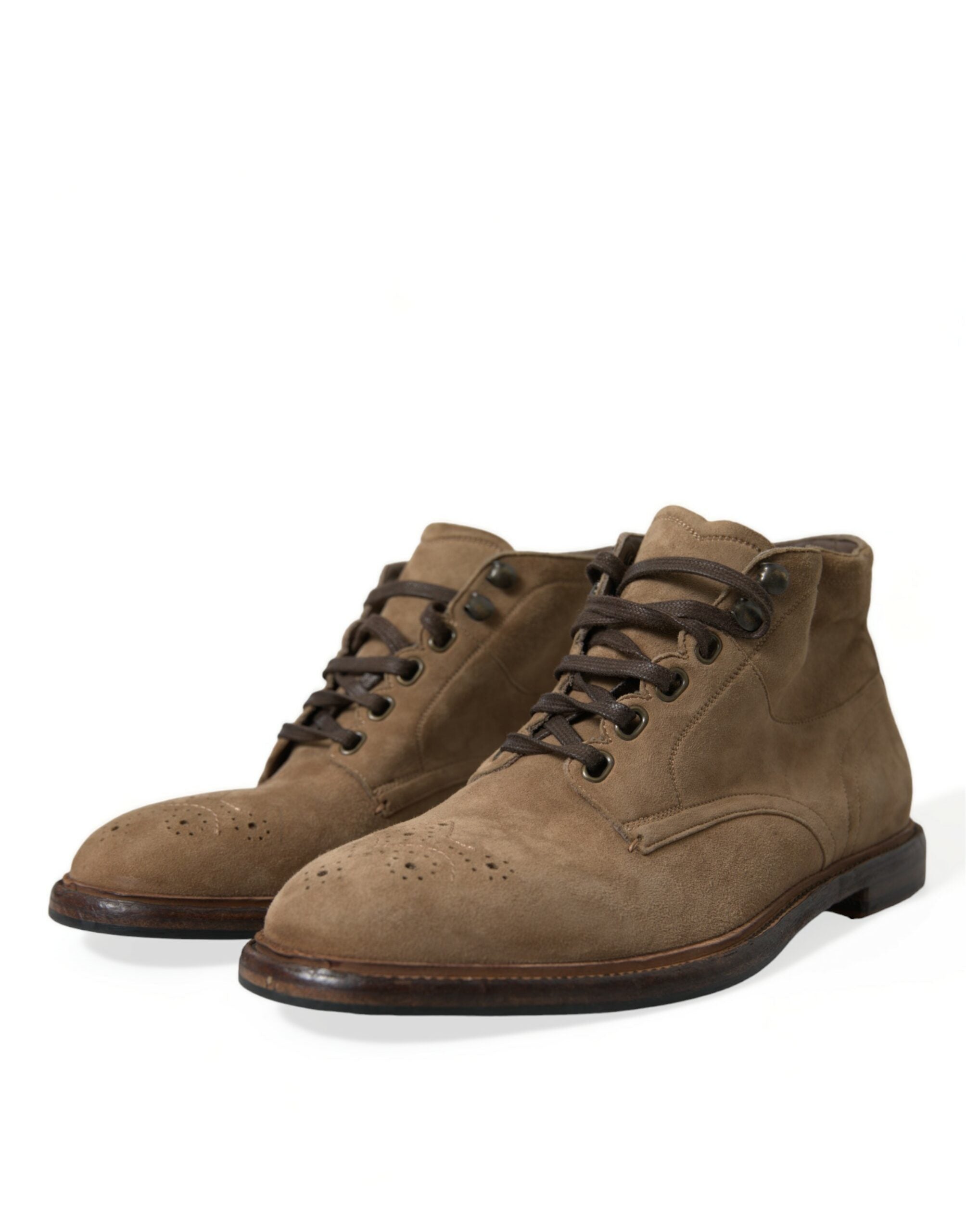 Dolce & Gabbana Brown Leather Lace Up Ankle Boots Shoes -   -  Dolce & Gabbana.