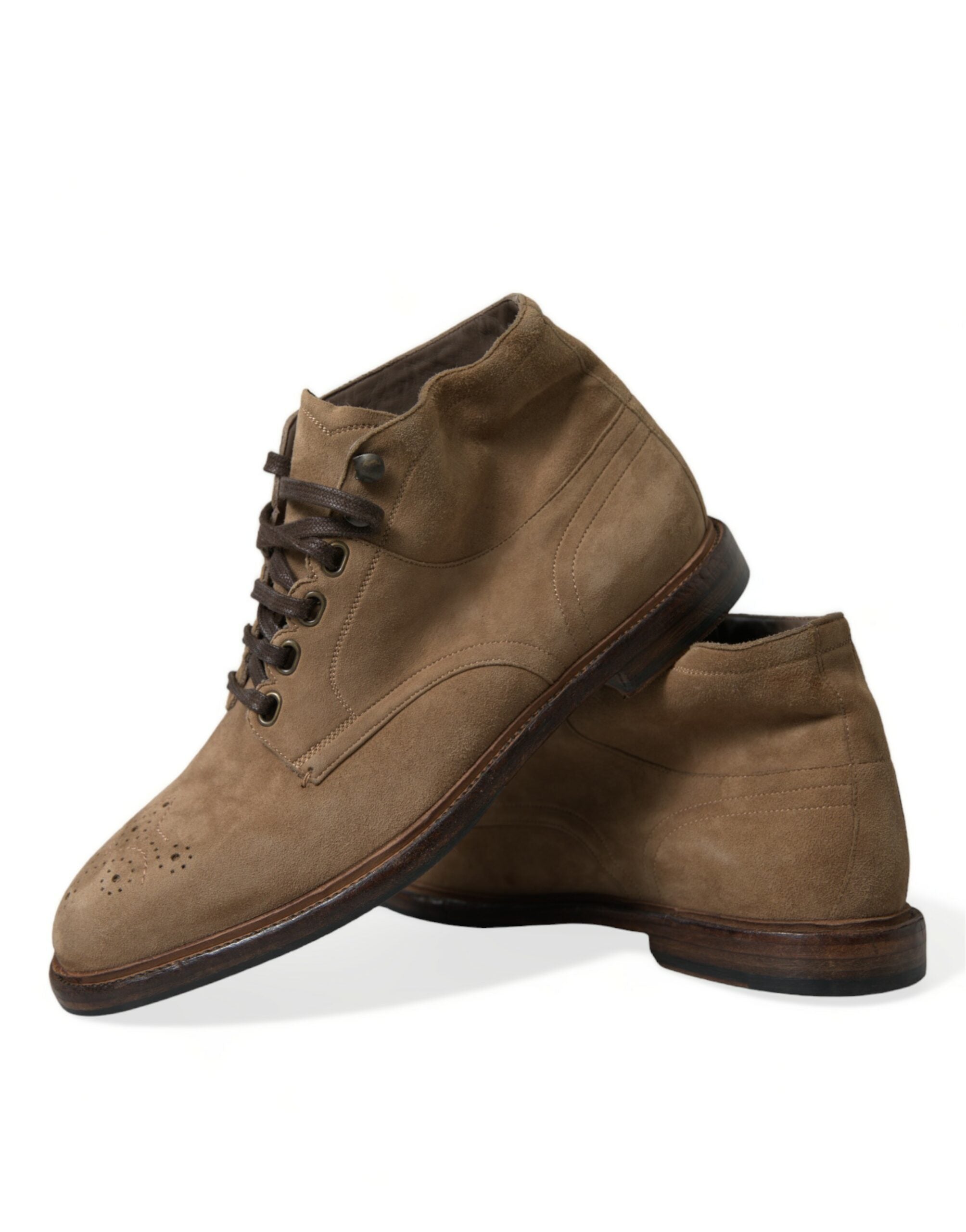 Dolce & Gabbana Brown Leather Lace Up Ankle Boots Shoes -   -  Dolce & Gabbana.