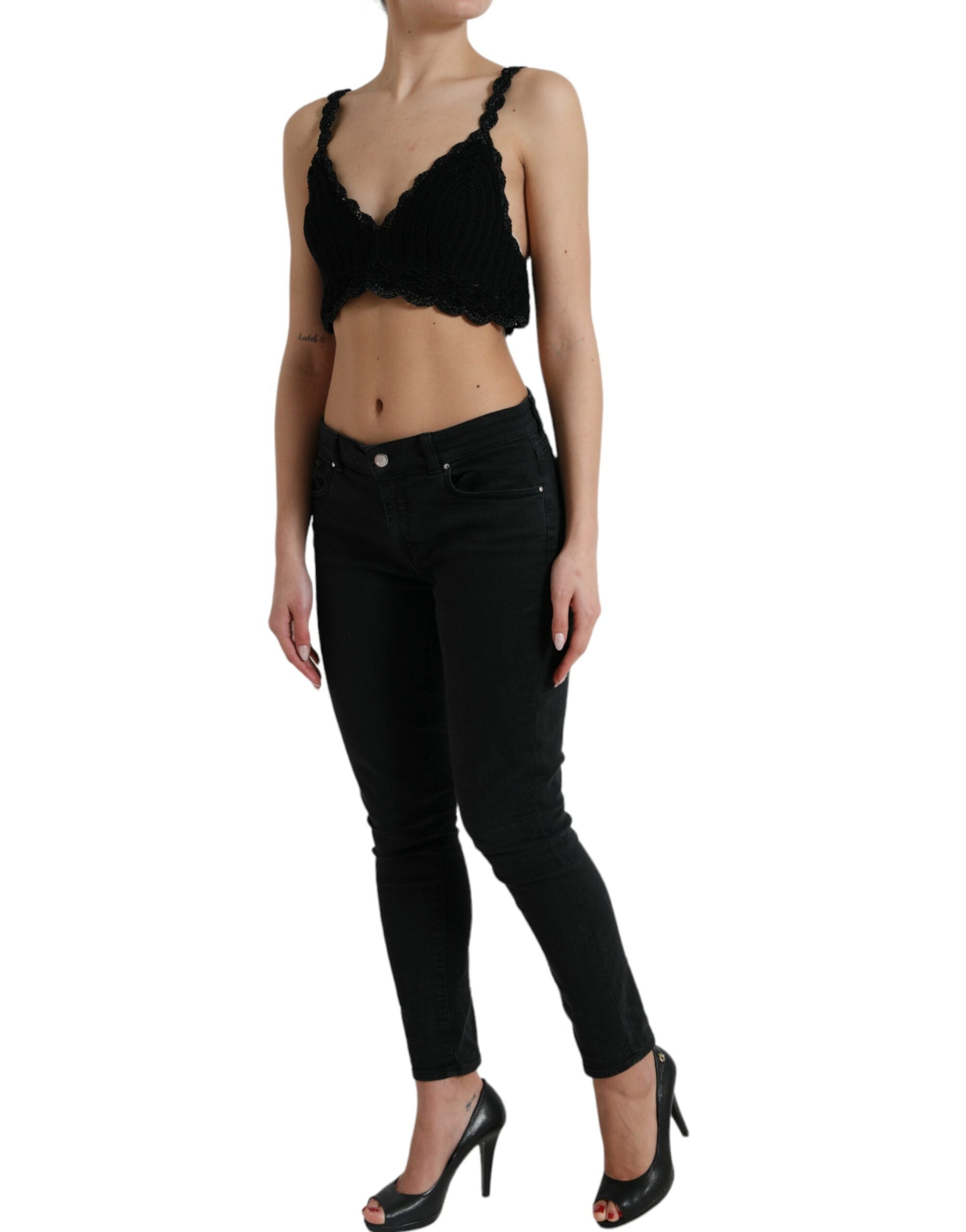 Dolce & Gabbana Black Cotton Bustier Cropped Crochet Tank Top -   -  Dolce & Gabbana.