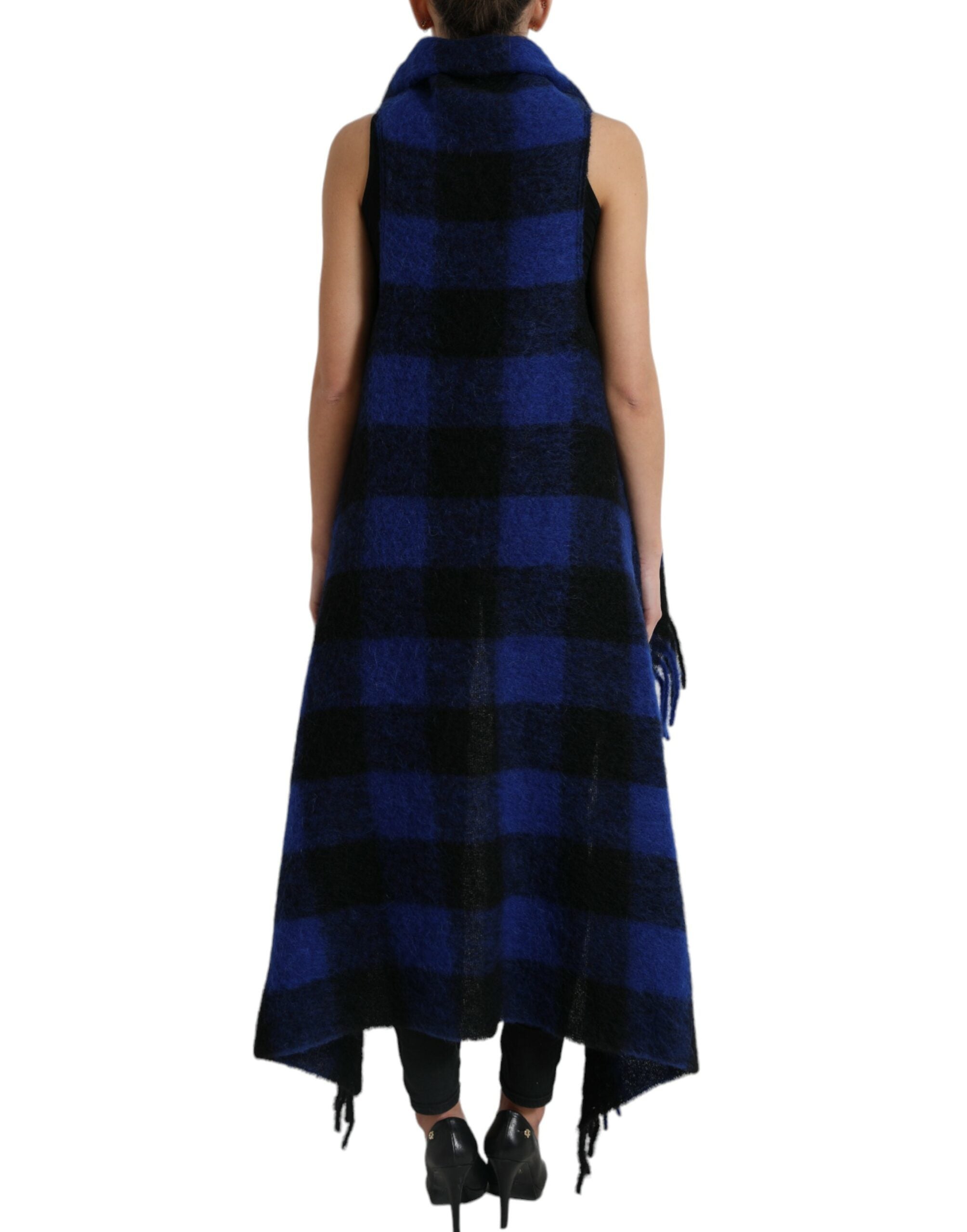 Dolce & Gabbana Black Blue Buffalo Check Poncho Coat Sweater -   -  Dolce & Gabbana.