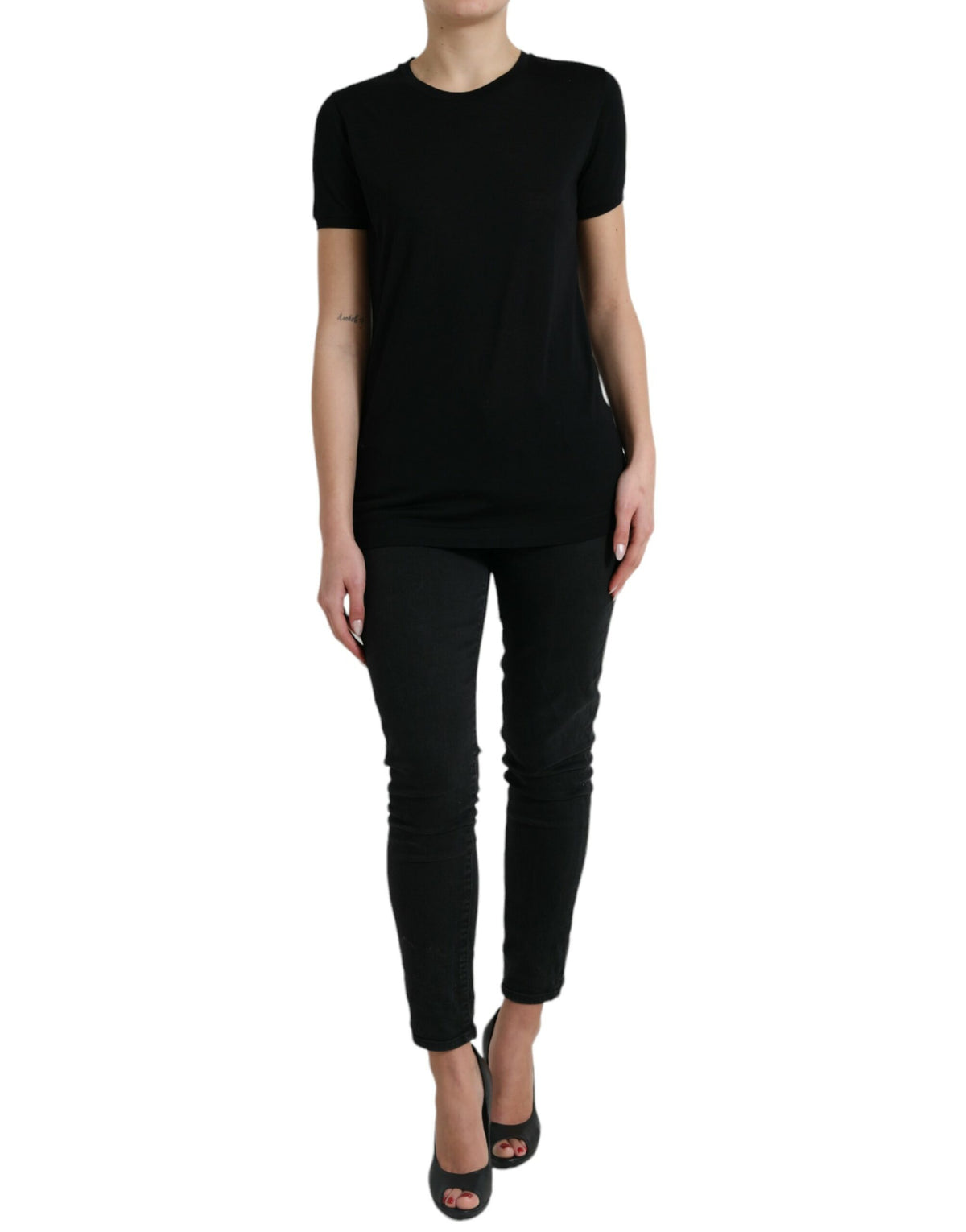 Dolce & Gabbana Black Wool Short Sleeves Crewneck Top T-shirt -   -  Dolce & Gabbana.