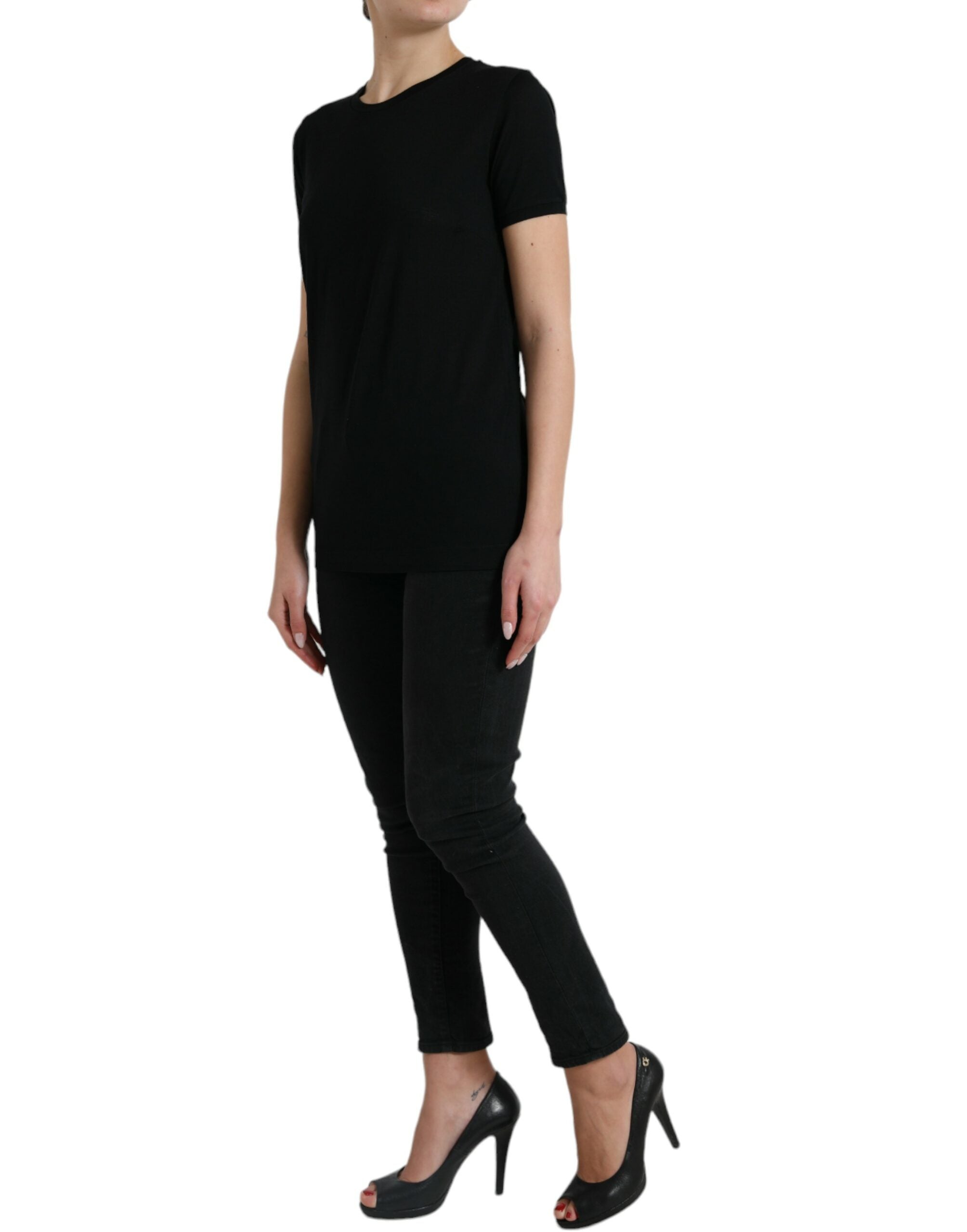 Dolce & Gabbana Black Wool Short Sleeves Crewneck Top T-shirt -   -  Dolce & Gabbana.