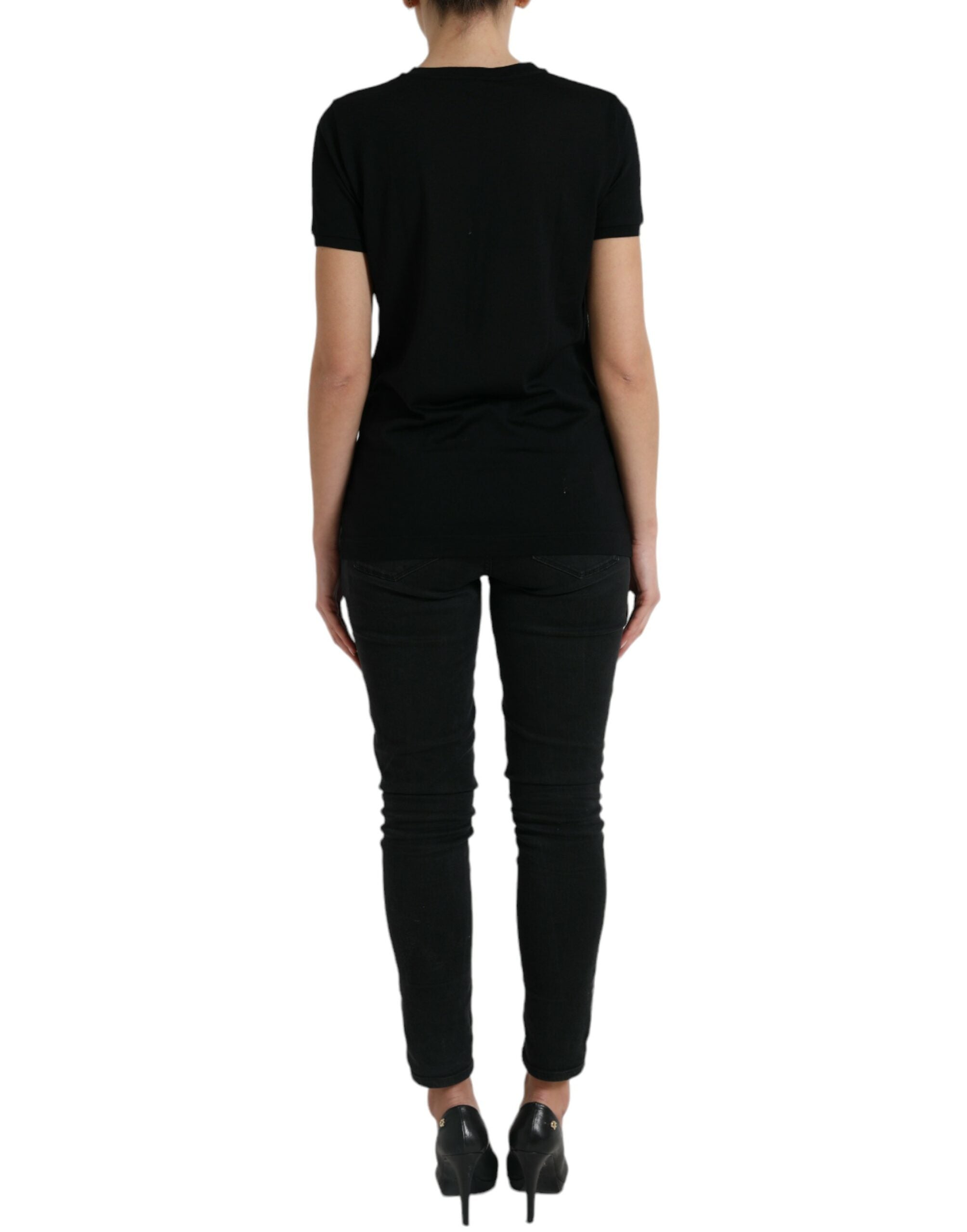 Dolce & Gabbana Black Wool Short Sleeves Crewneck Top T-shirt -   -  Dolce & Gabbana.