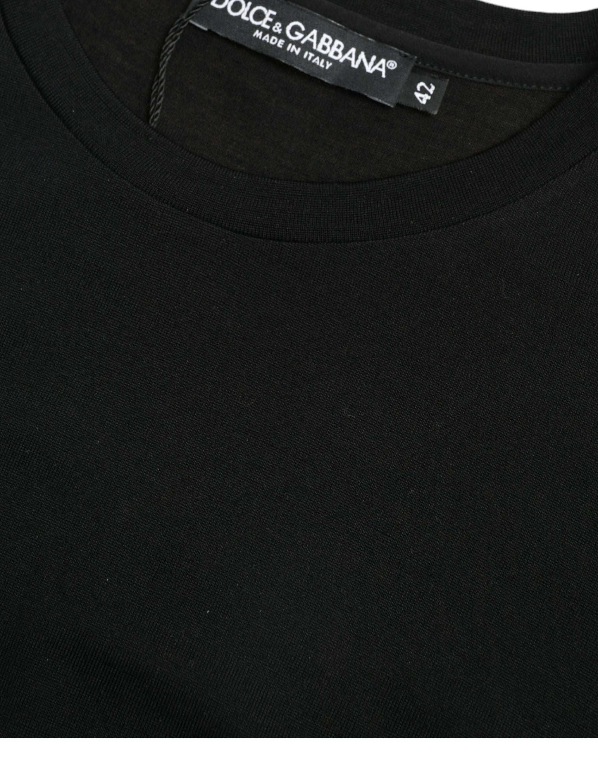 Dolce & Gabbana Black Wool Short Sleeves Crewneck Top T-shirt -   -  Dolce & Gabbana.
