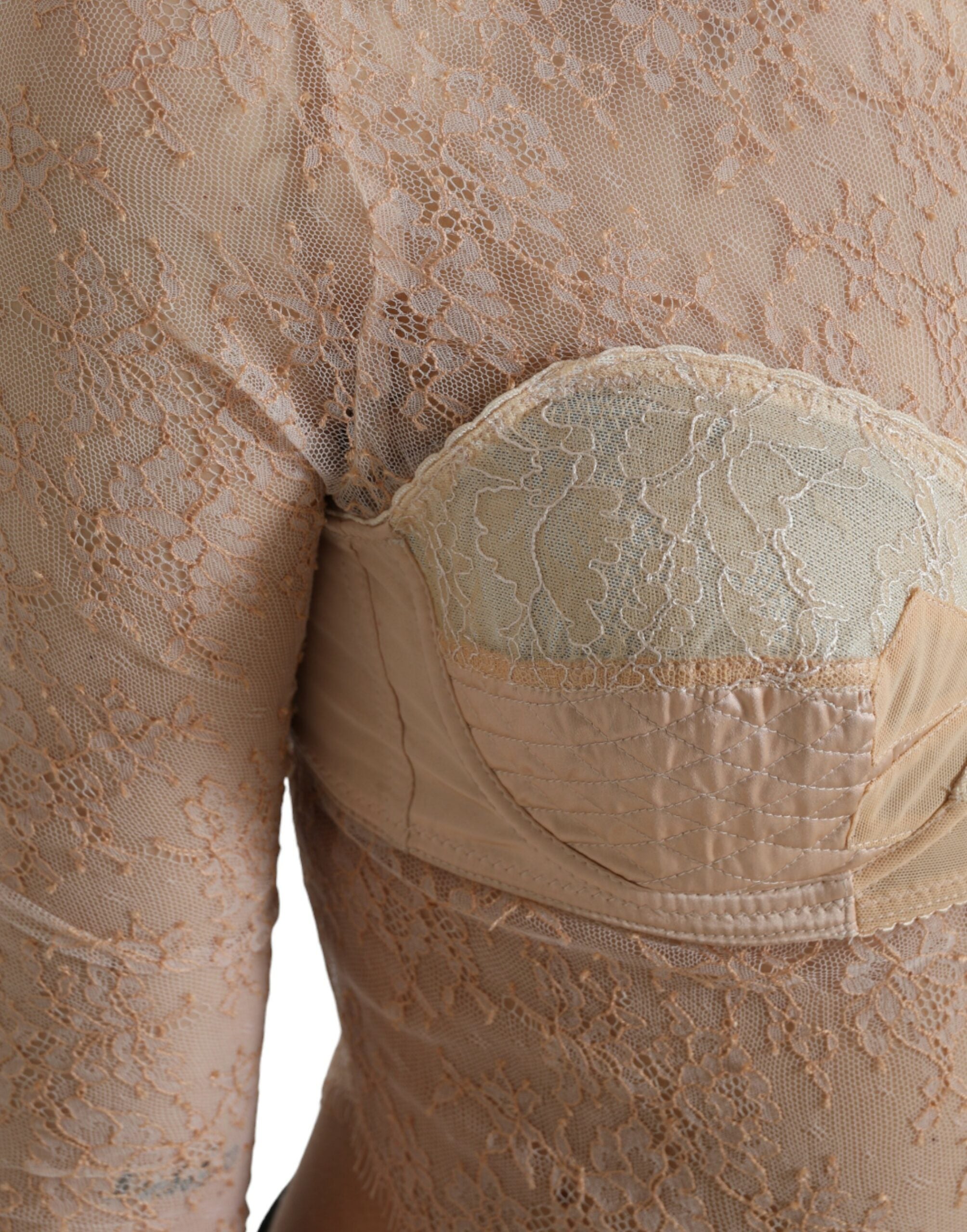 Dolce & Gabbana Beige Nylon Floral Lace Bustier Cropped Top -   -  Dolce & Gabbana.