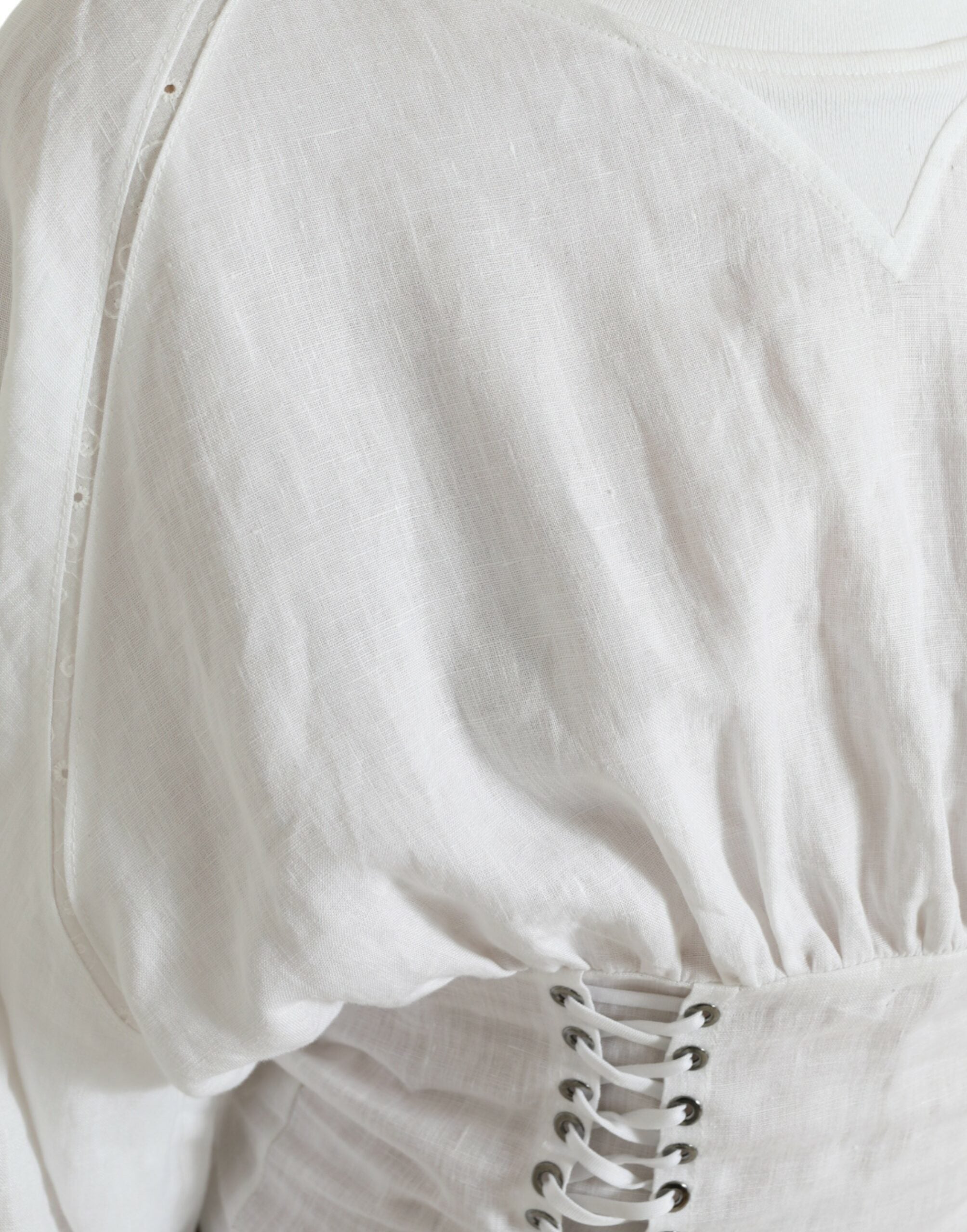 Dolce & Gabbana White Cotton Corset Cropped Long Sleeves Topclothing -   -  Dolce & Gabbana.