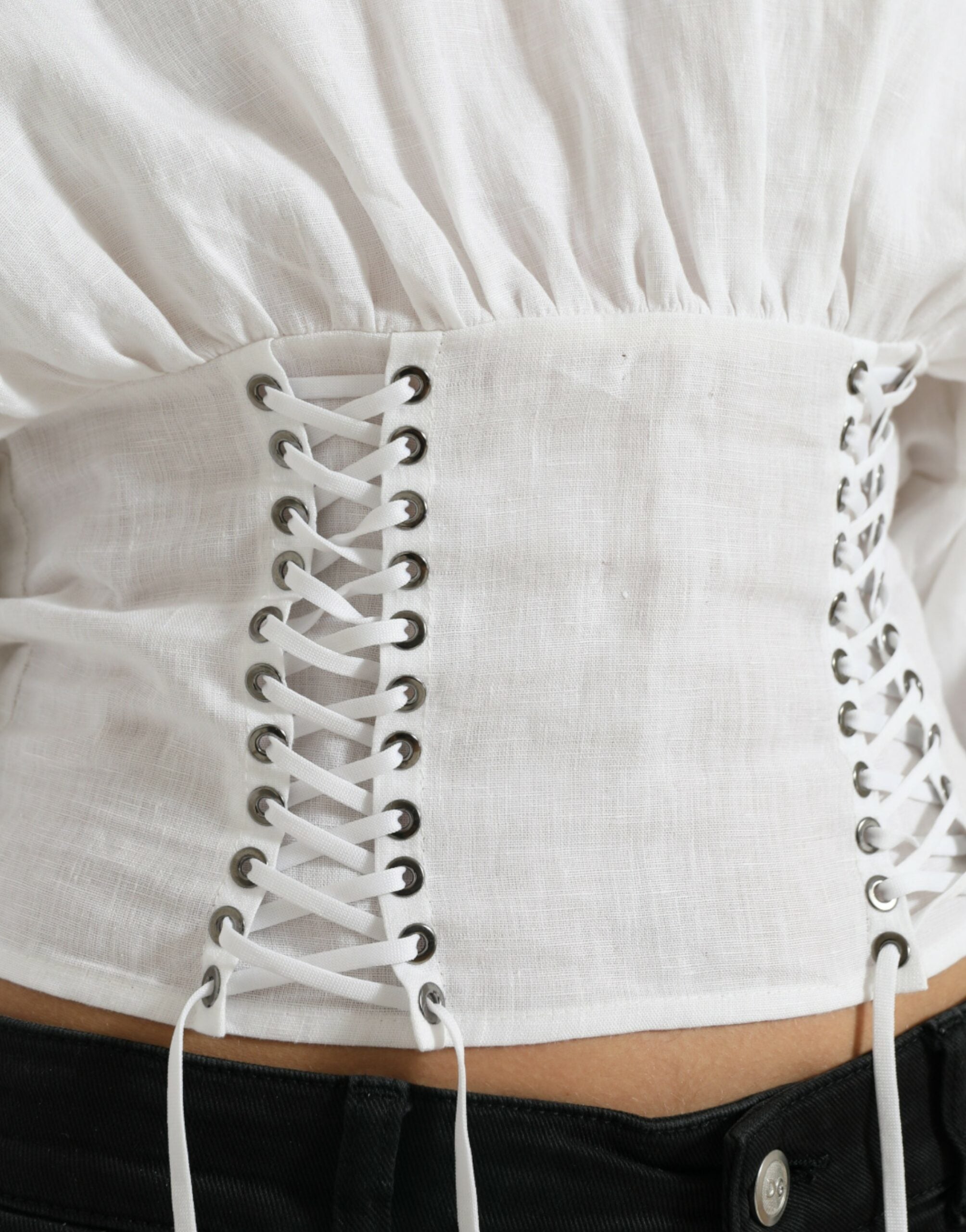 Dolce & Gabbana White Cotton Corset Cropped Long Sleeves Topclothing -   -  Dolce & Gabbana.