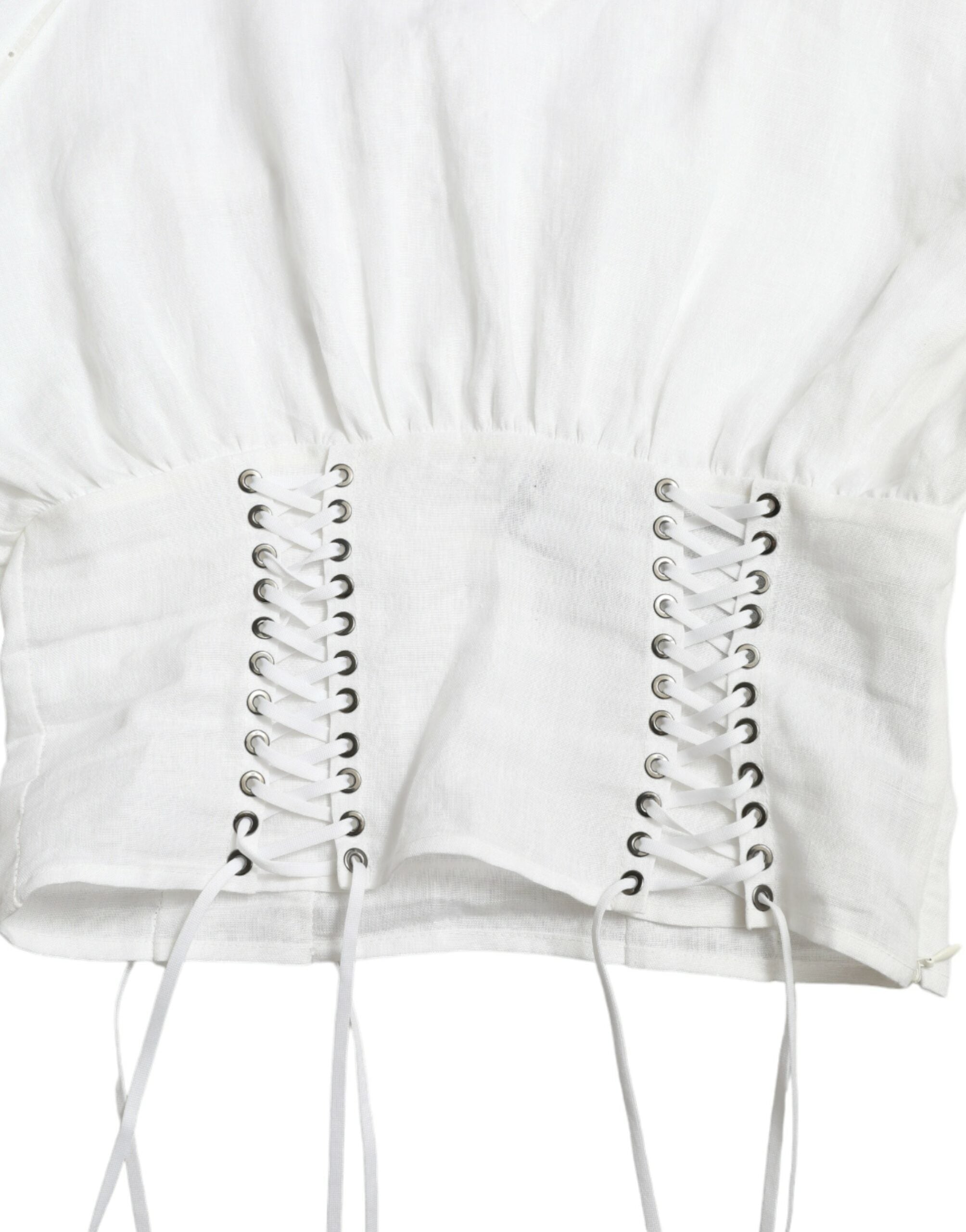 Dolce & Gabbana White Cotton Corset Cropped Long Sleeves Topclothing -   -  Dolce & Gabbana.