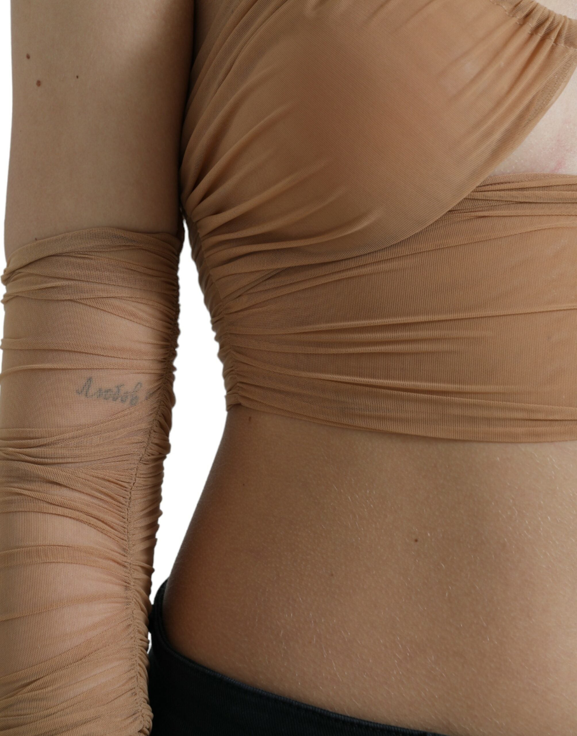 Dolce & Gabbana Brown Nylon Stretch Open Shoulder Cropped Top -   -  Dolce & Gabbana.