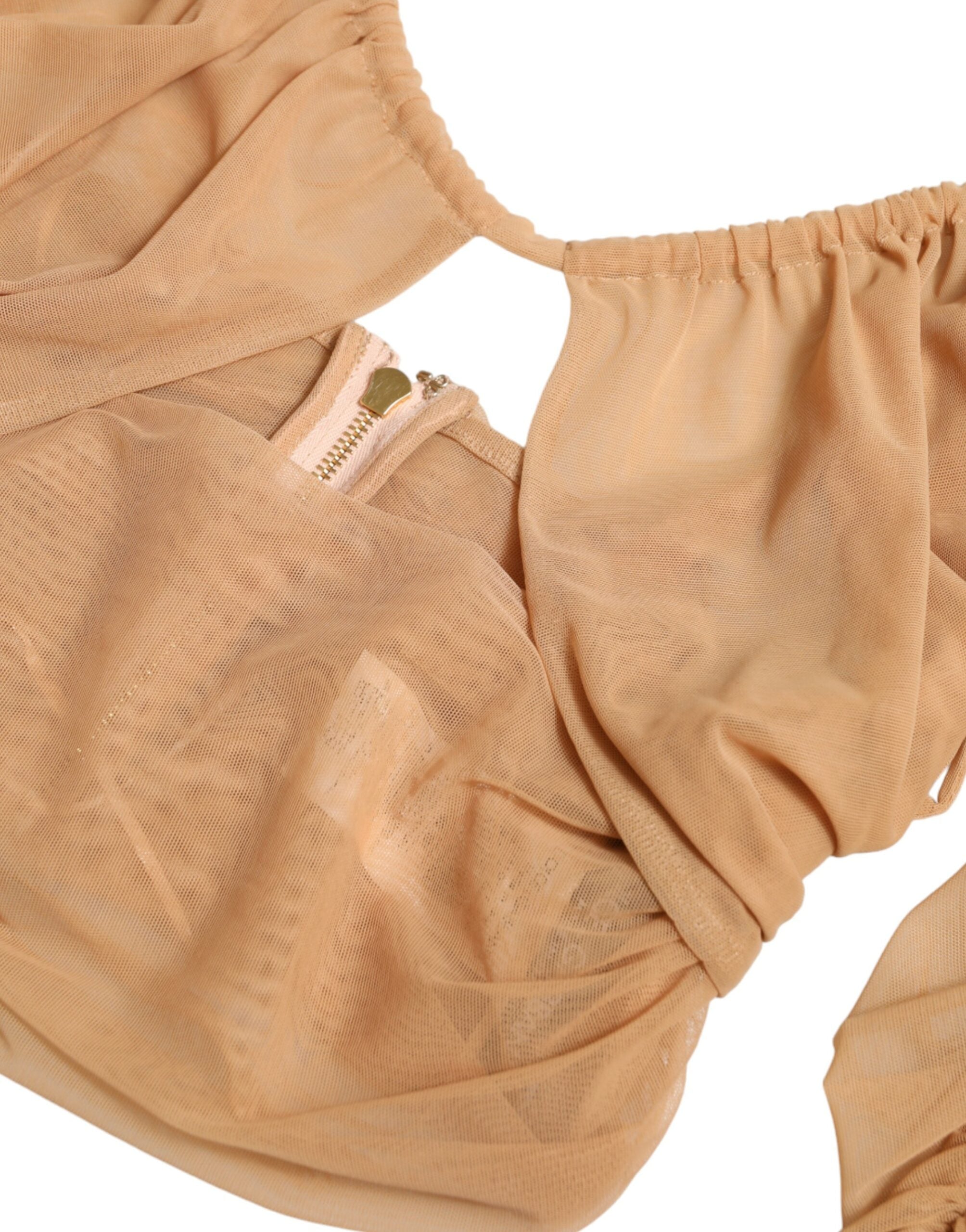 Dolce & Gabbana Brown Nylon Stretch Open Shoulder Cropped Top -   -  Dolce & Gabbana.