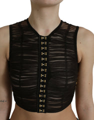 Dolce & Gabbana Brown Embellished Nylon Stretch Cropped Top -   -  Dolce & Gabbana.