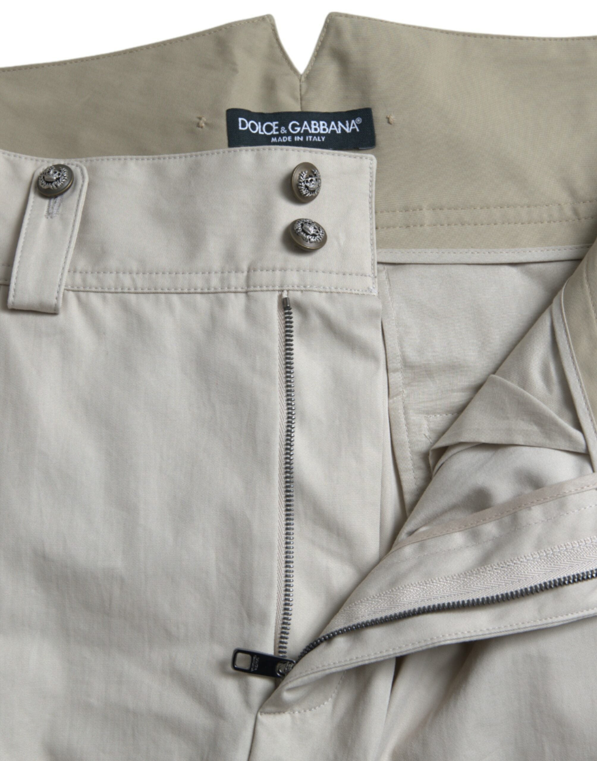 Dolce & Gabbana Beige Cotton High Waist Tapered Pants -   -  Dolce & Gabbana.