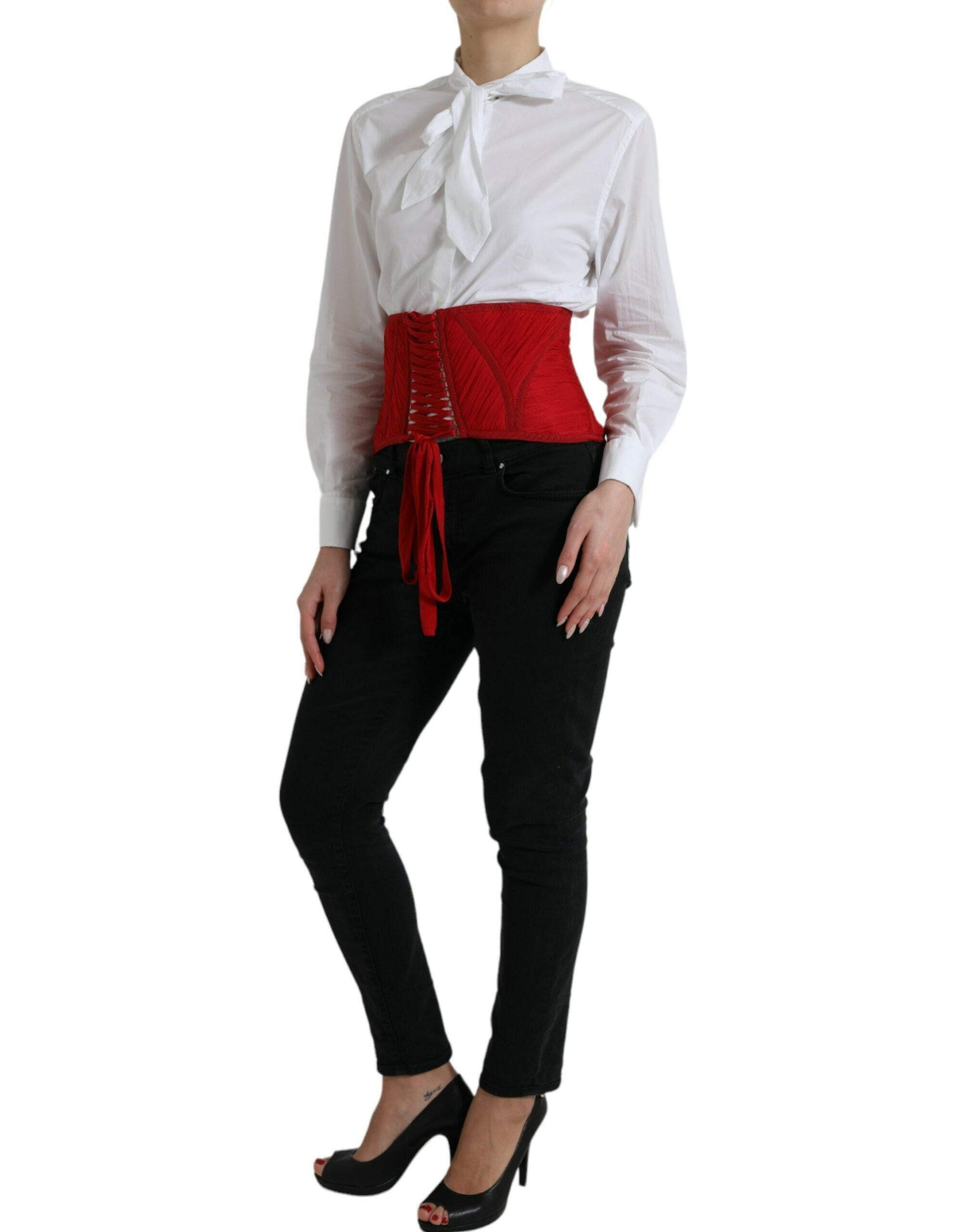 Dolce & Gabbana Red Silk Belt Waist Lace Up Strap Corset -   -  Dolce & Gabbana.