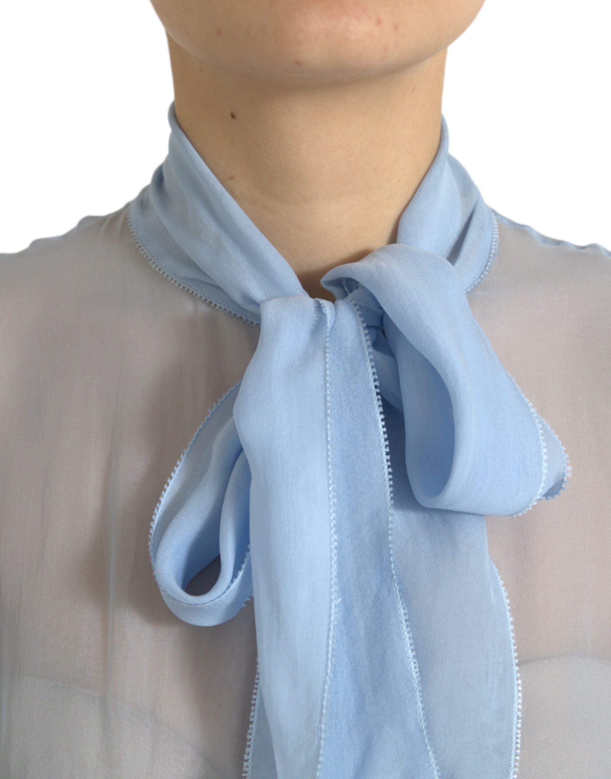 Dolce & Gabbana Blue Long Sleeves Ascot Collar Blouse Top -   -  Dolce & Gabbana.