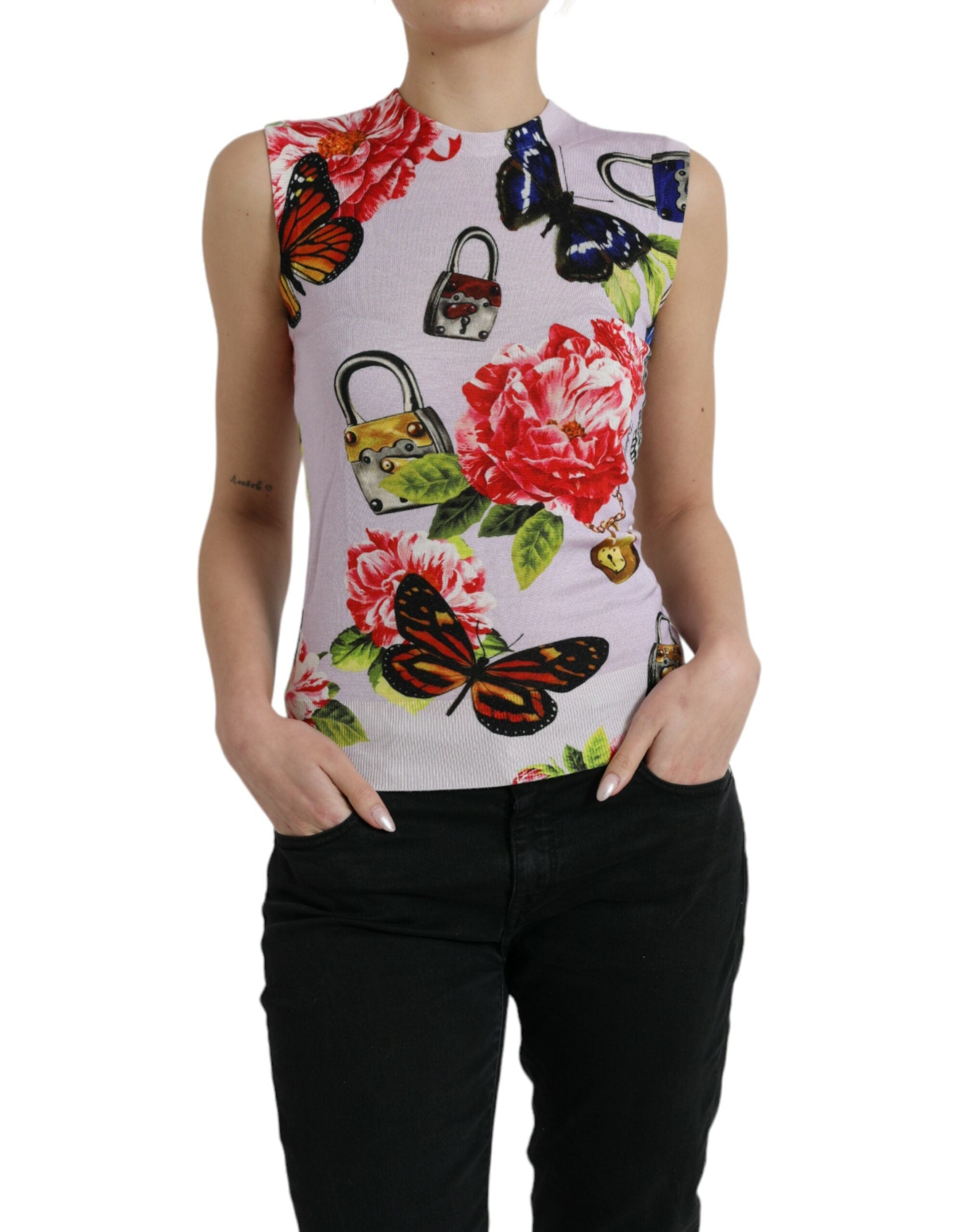 Dolce & Gabbana Multicolor Floral Padlock Butterfly Tank Top -   -  Dolce & Gabbana.